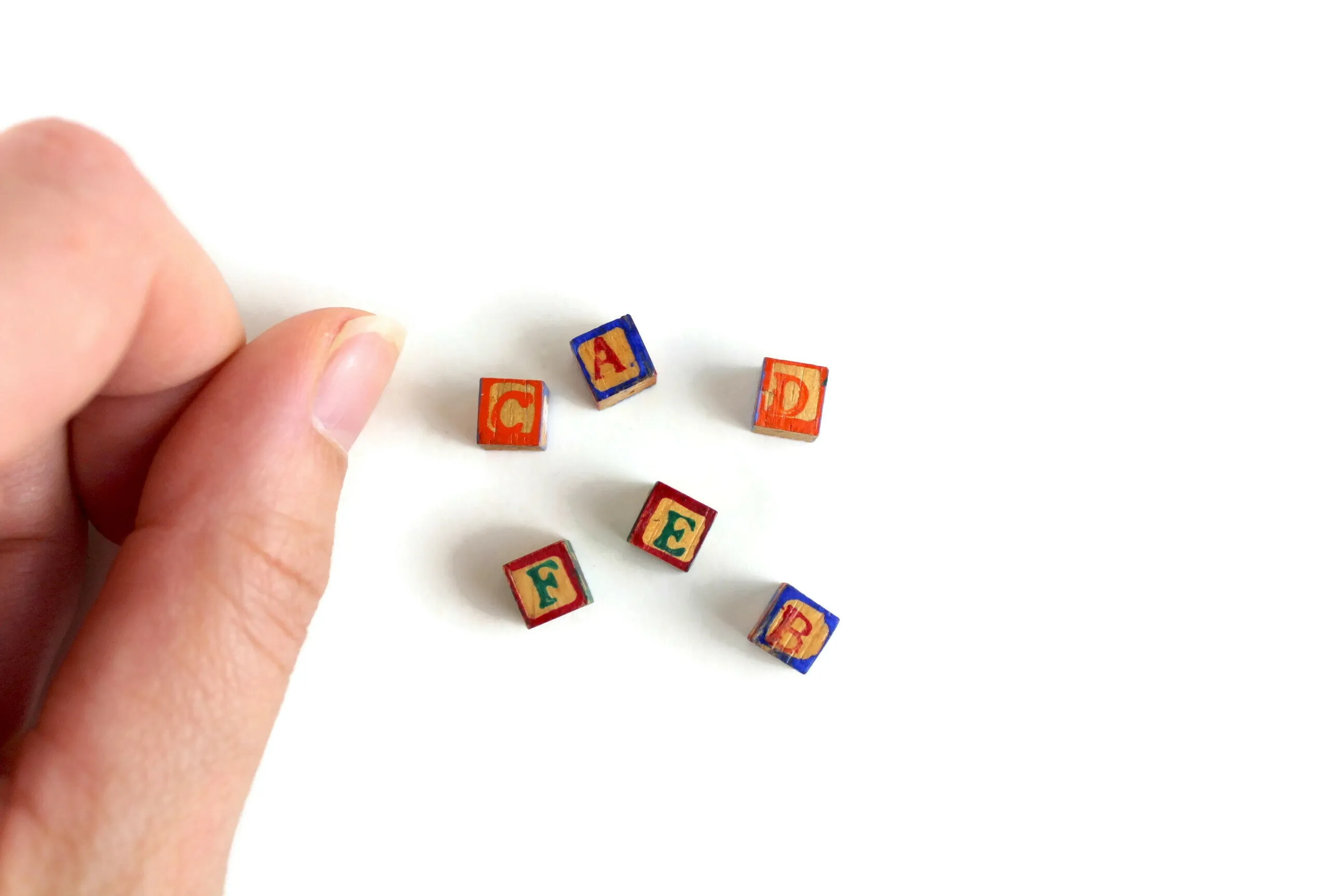 Vintage 1:12 Miniature Dollhouse Set of 6 Wooden Alphabet Blocks