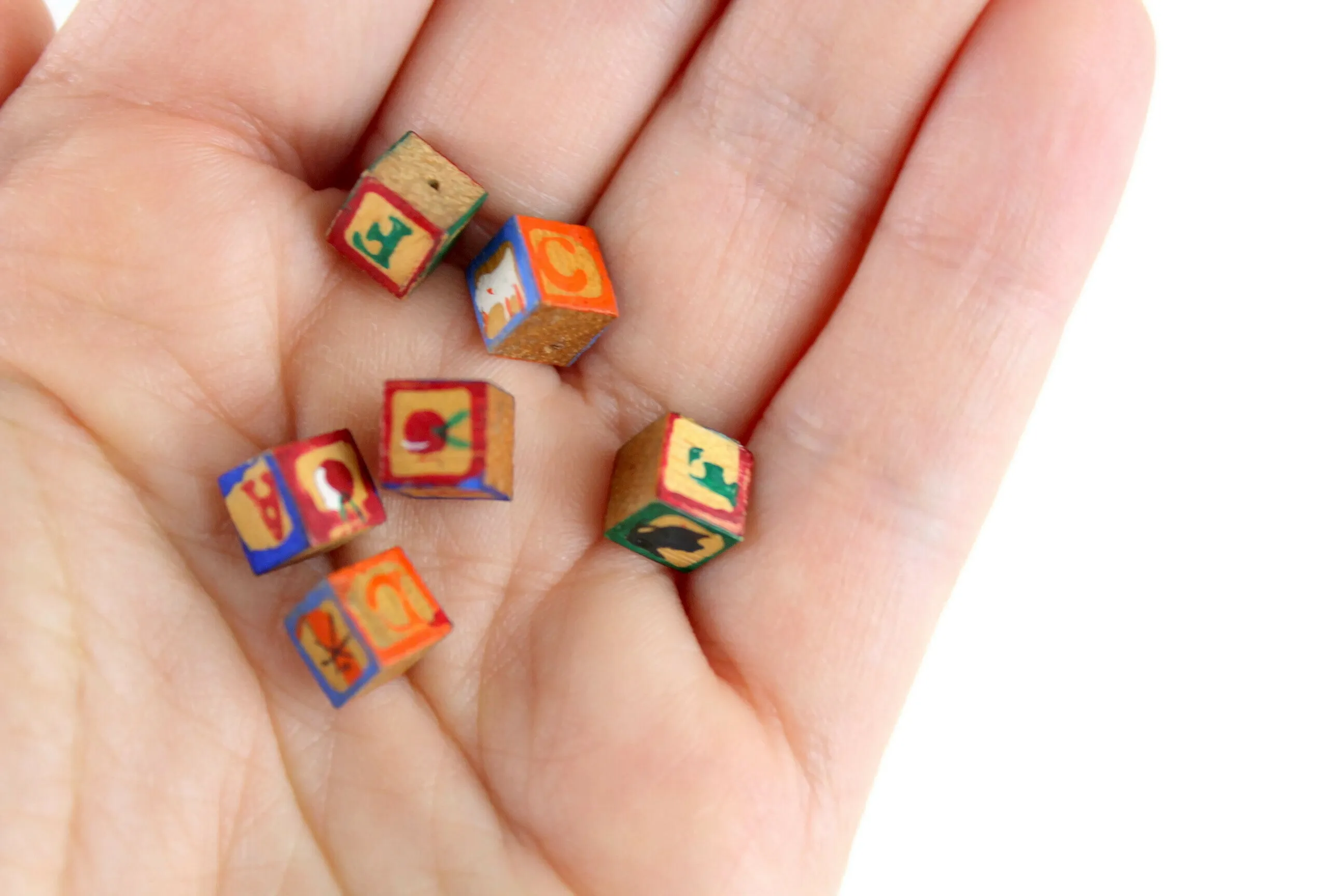 Vintage 1:12 Miniature Dollhouse Set of 6 Wooden Alphabet Blocks