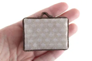 Vintage 1:12 Miniature Dollhouse Taupe & Brown Suitcase Luggage