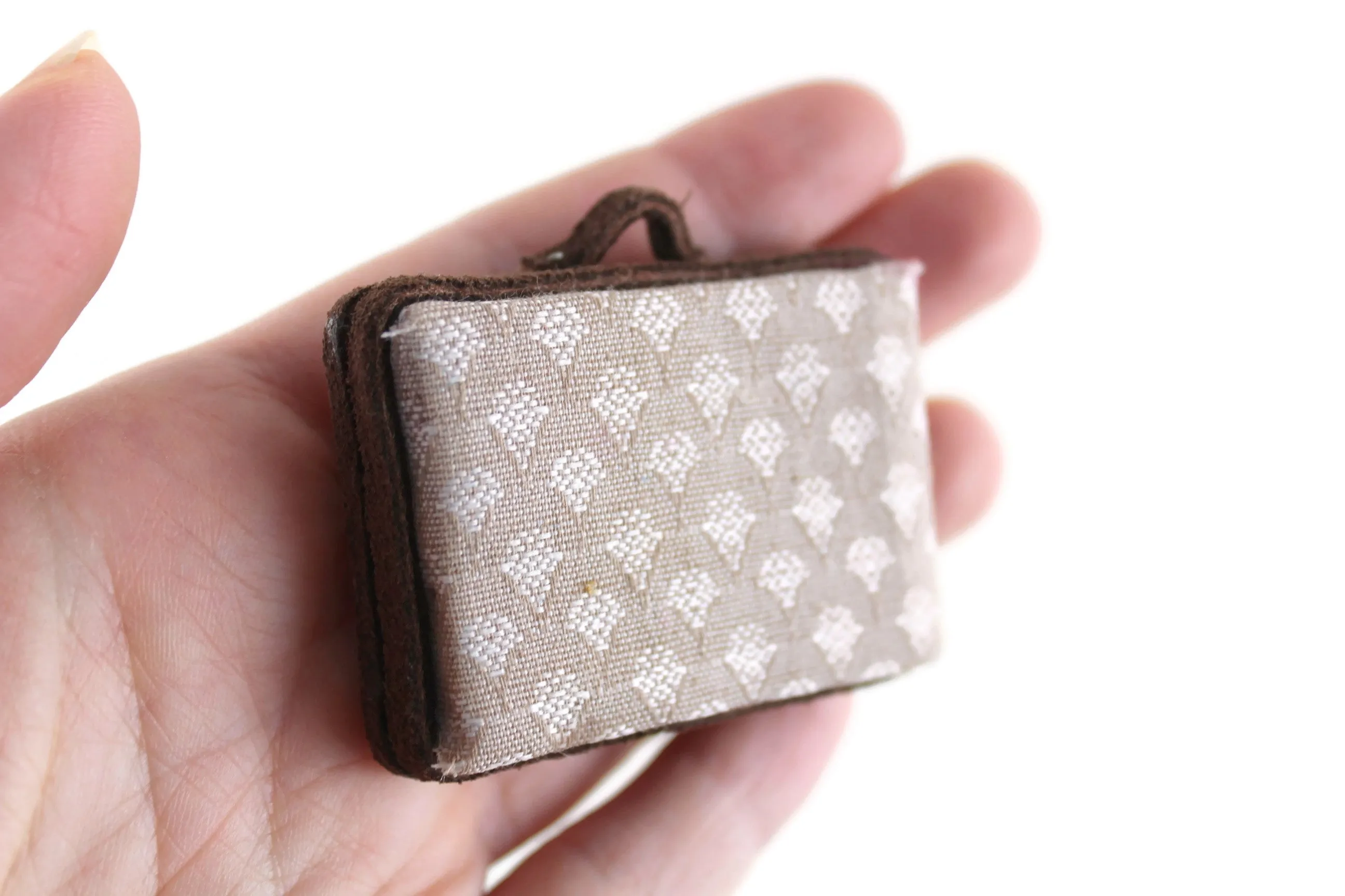 Vintage 1:12 Miniature Dollhouse Taupe & Brown Suitcase Luggage