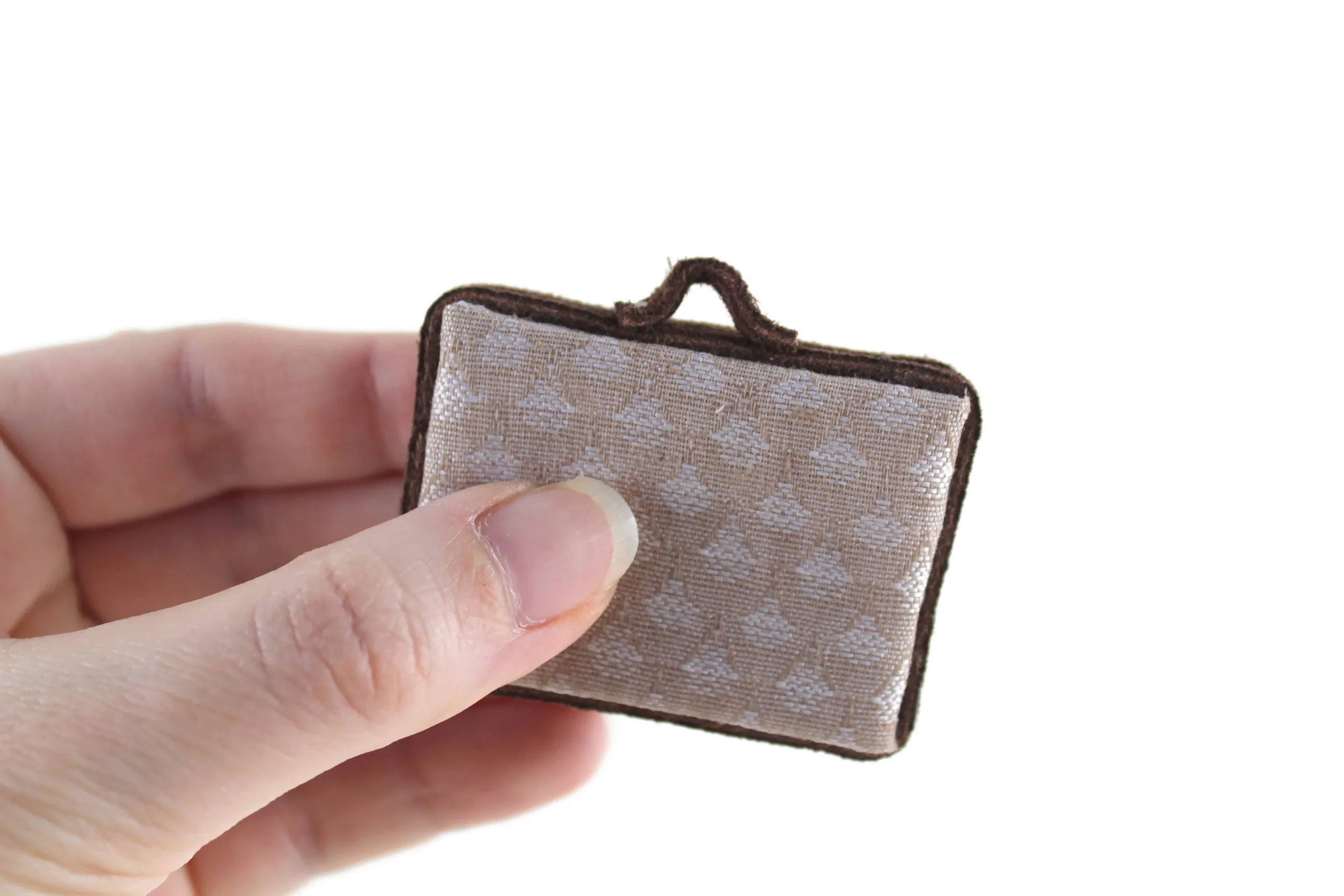 Vintage 1:12 Miniature Dollhouse Taupe & Brown Suitcase Luggage