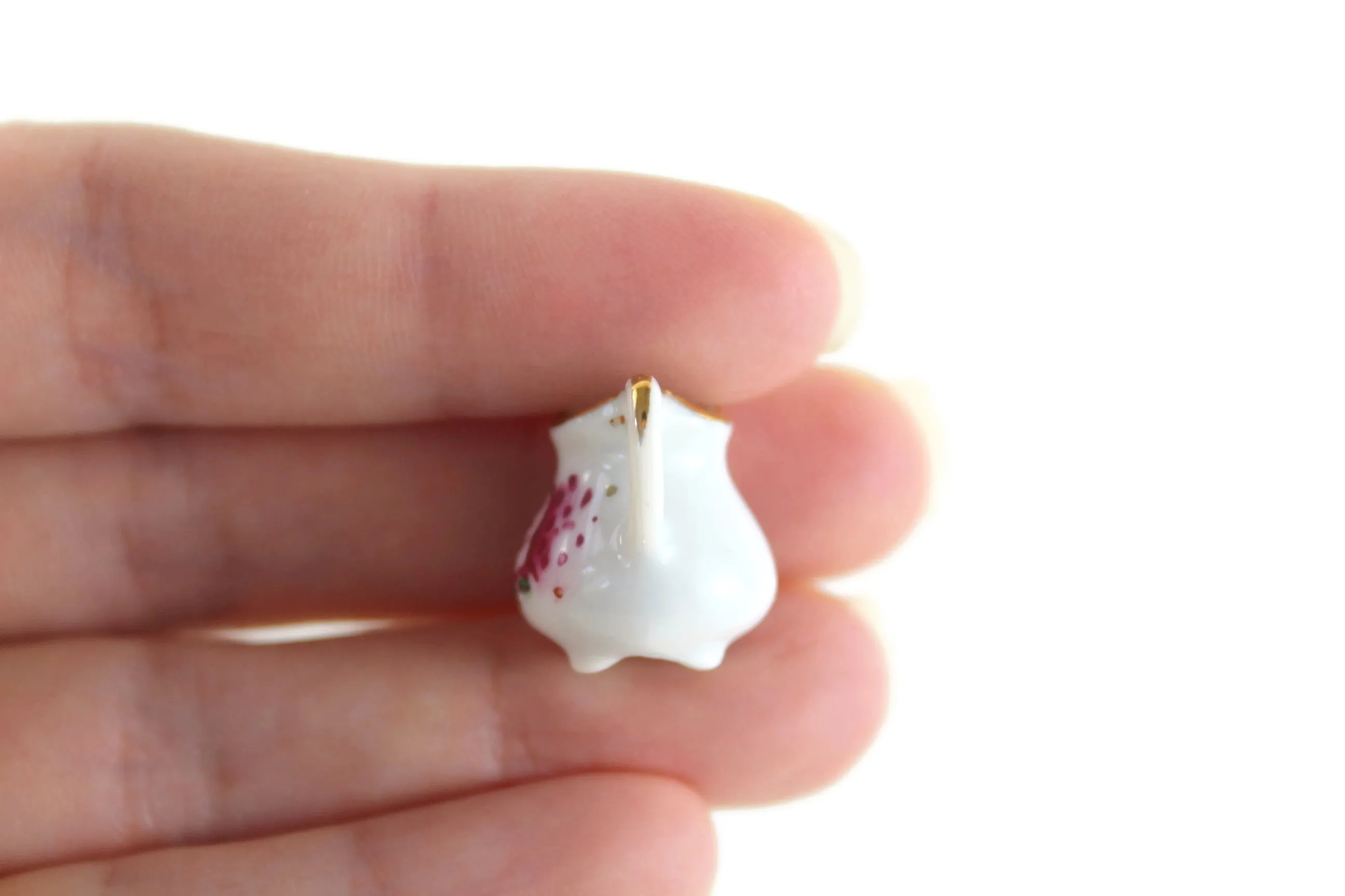 Vintage 1:12 Miniature Dollhouse White Porcelain & Pink Flower Pitcher