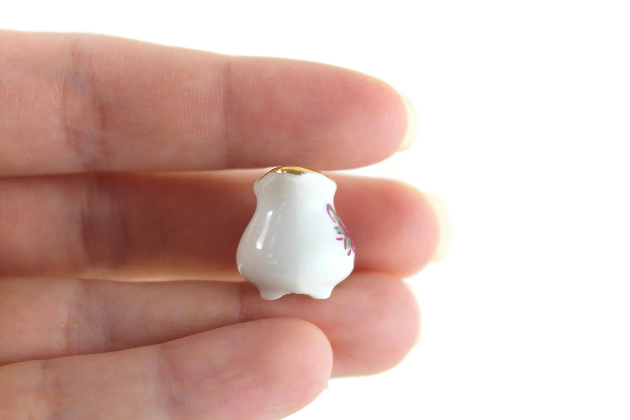 Vintage 1:12 Miniature Dollhouse White Porcelain & Pink Flower Pitcher