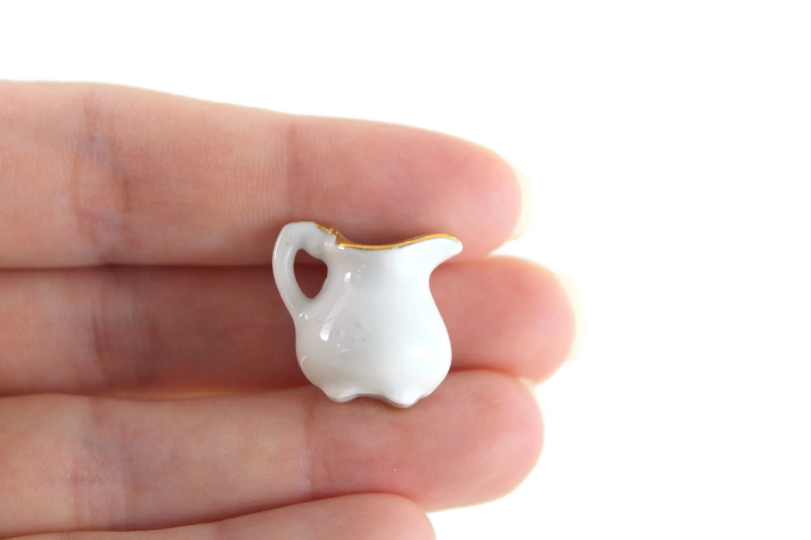Vintage 1:12 Miniature Dollhouse White Porcelain & Pink Flower Pitcher
