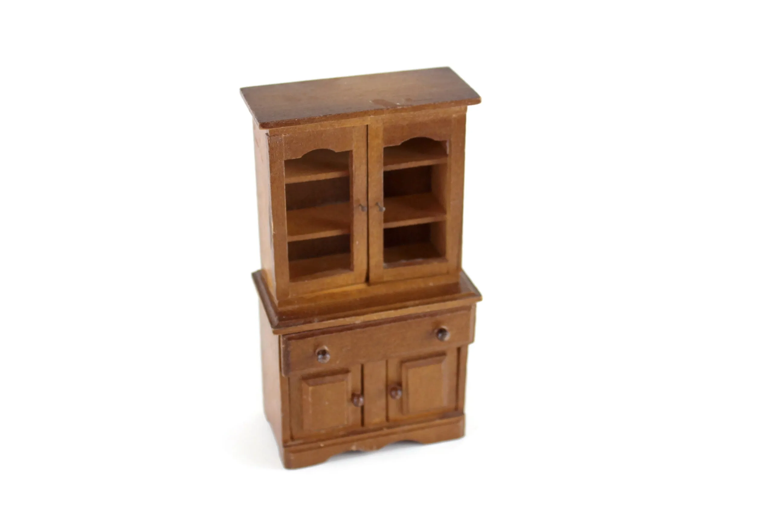 Vintage 1:12 Miniature Dollhouse Wooden China Hutch, China Cabinet or Display Cabinet