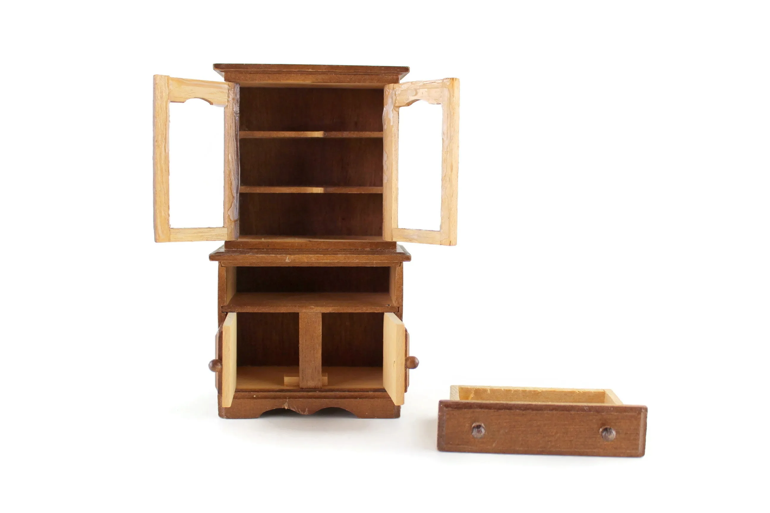 Vintage 1:12 Miniature Dollhouse Wooden China Hutch, China Cabinet or Display Cabinet