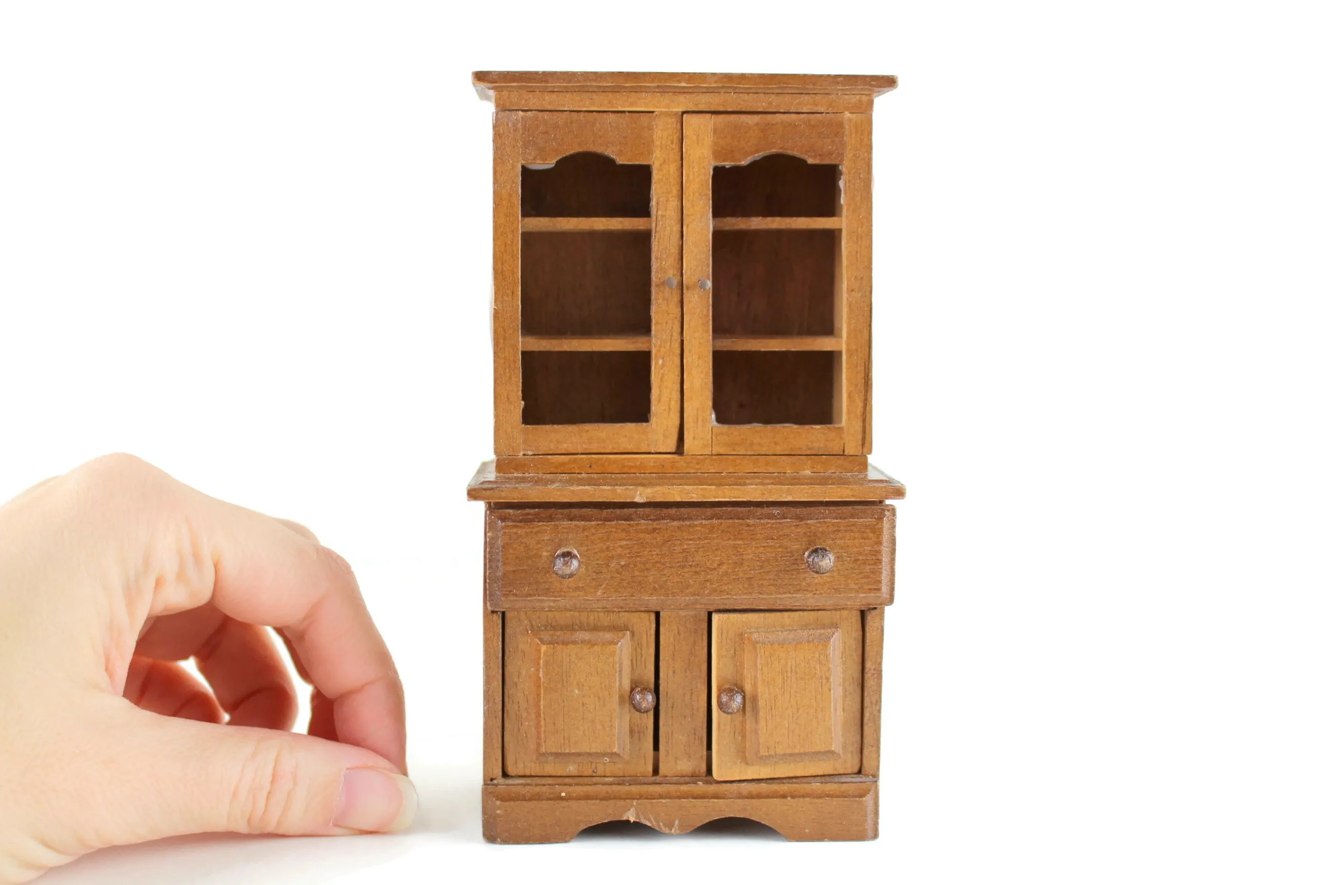 Vintage 1:12 Miniature Dollhouse Wooden China Hutch, China Cabinet or Display Cabinet