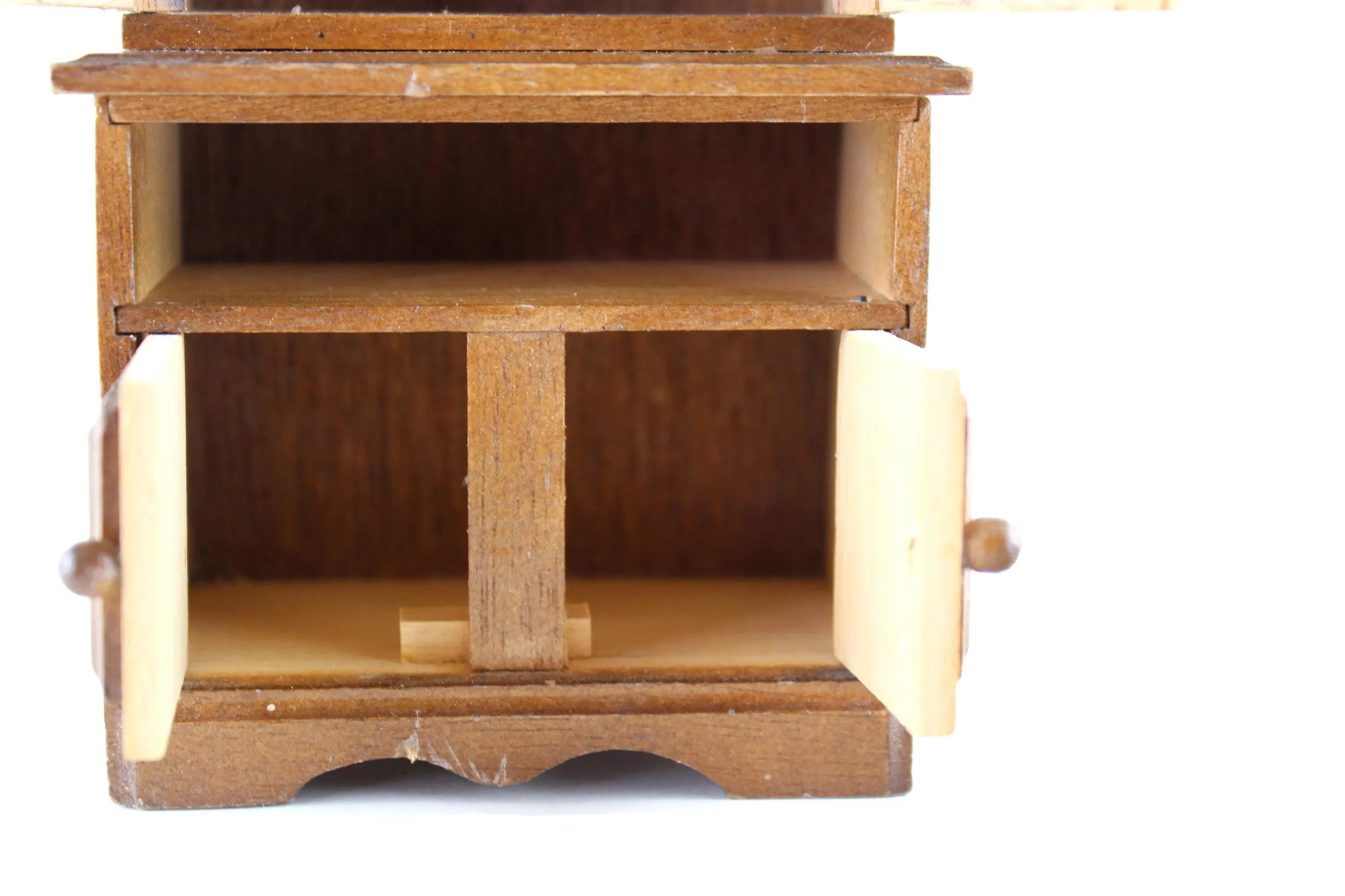 Vintage 1:12 Miniature Dollhouse Wooden China Hutch, China Cabinet or Display Cabinet