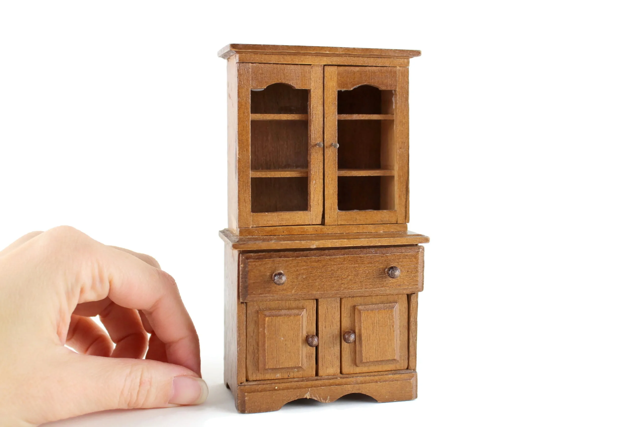 Vintage 1:12 Miniature Dollhouse Wooden China Hutch, China Cabinet or Display Cabinet