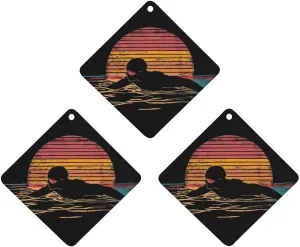 Vintage Swim Swimmer Swimming 80s Car Air Freshener Hanging 3 Pcs Car Aromatherapy Tablets Pattern Print Car Decorations Rhombus