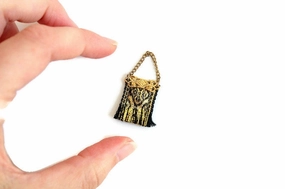Vintage 1:12 Miniature Dollhouse Black & Gold Purse or Handbag