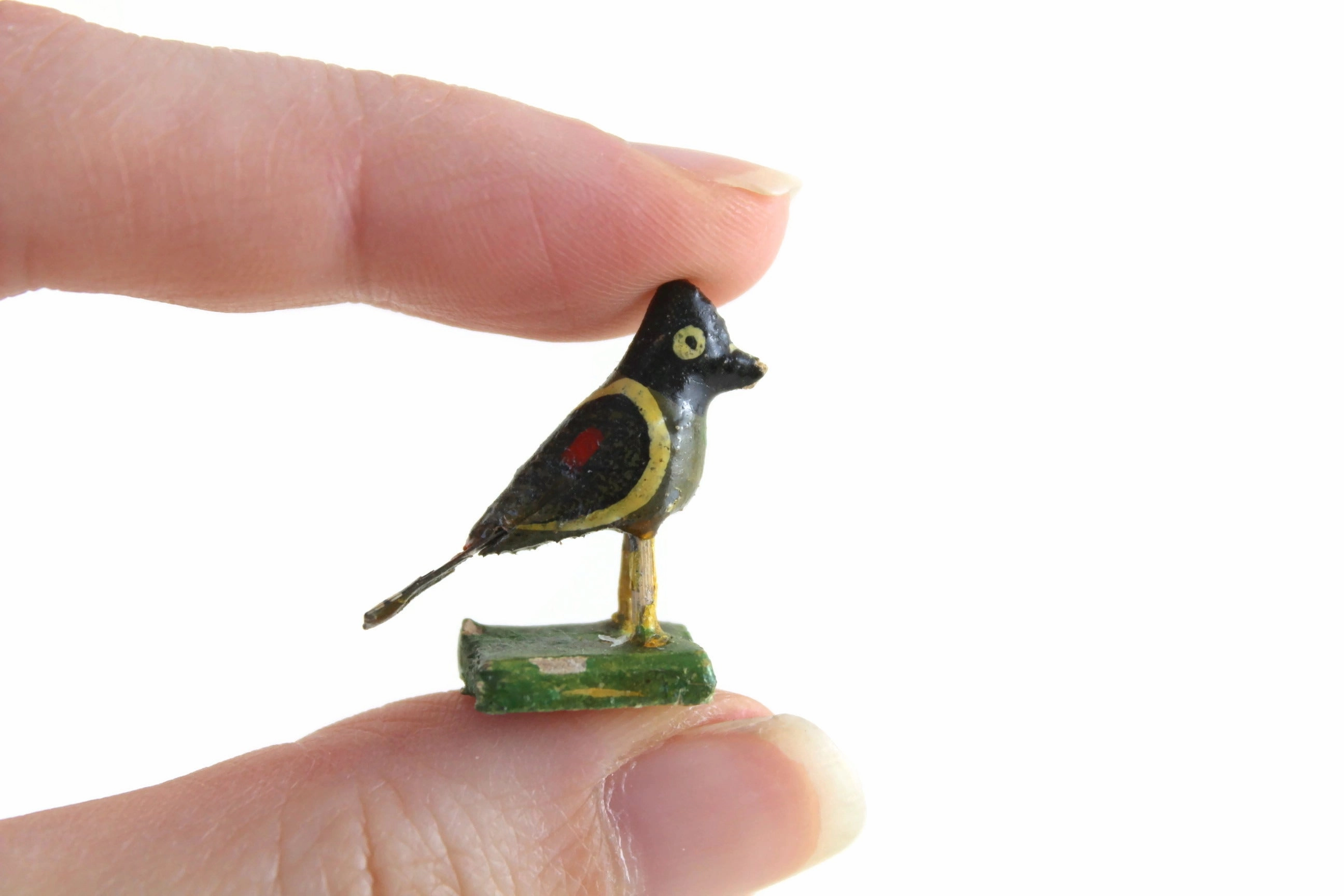 Vintage 1:12 Miniature Dollhouse Black & Yellow Wooden Bird Figurine