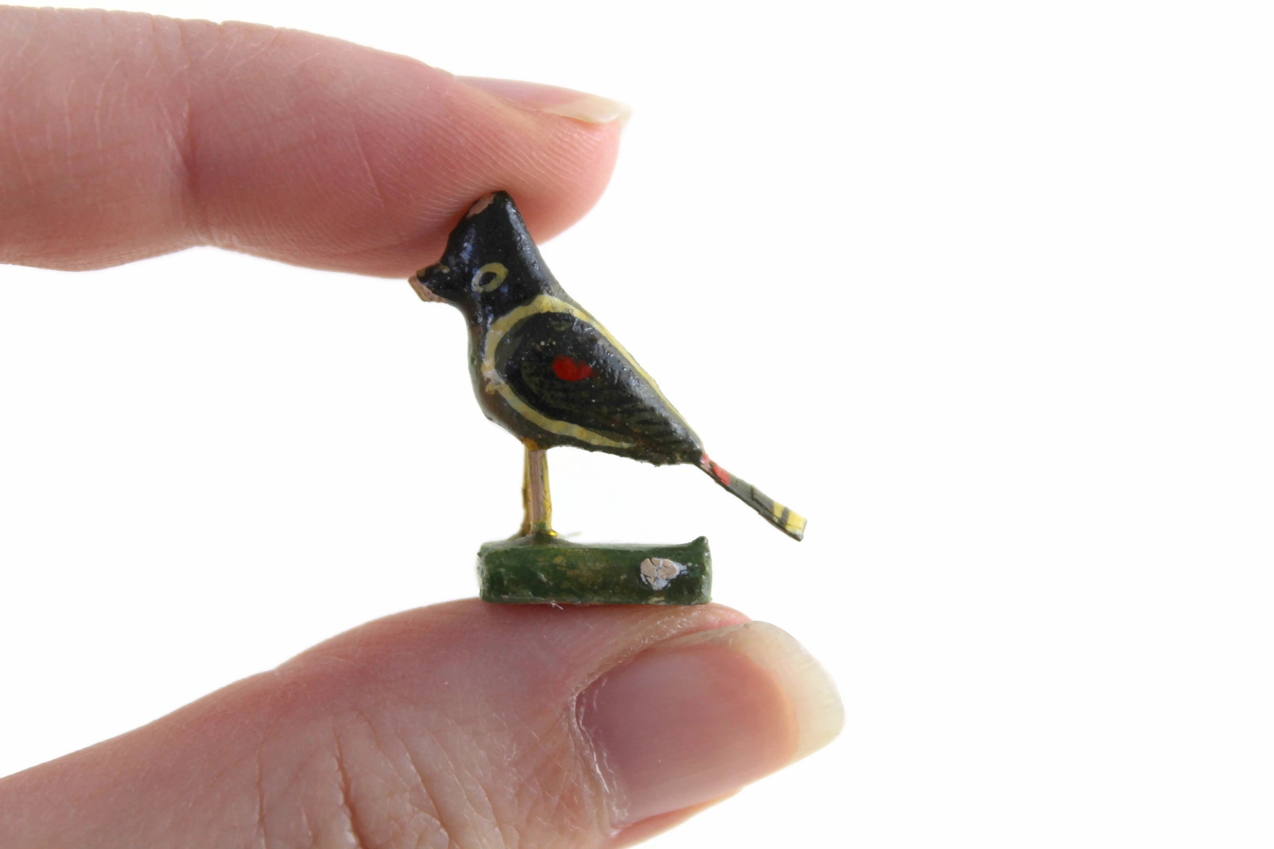 Vintage 1:12 Miniature Dollhouse Black & Yellow Wooden Bird Figurine