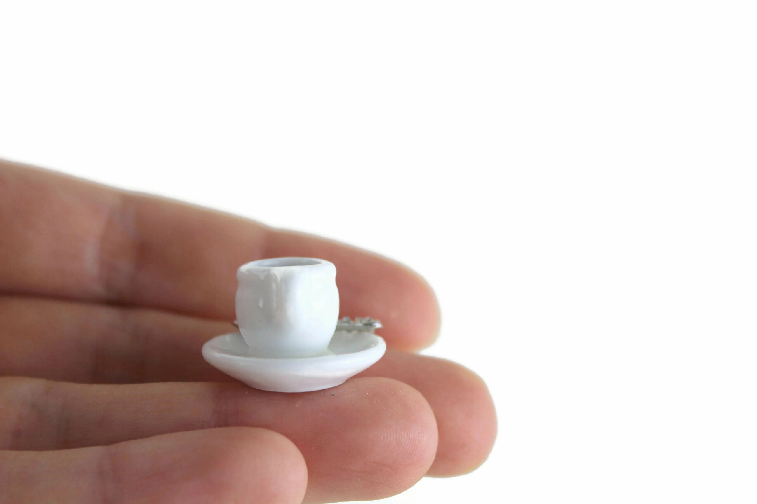 Vintage 1:12 Miniature Dollhouse Black Coffee in White Mug With Saucer & Spoon