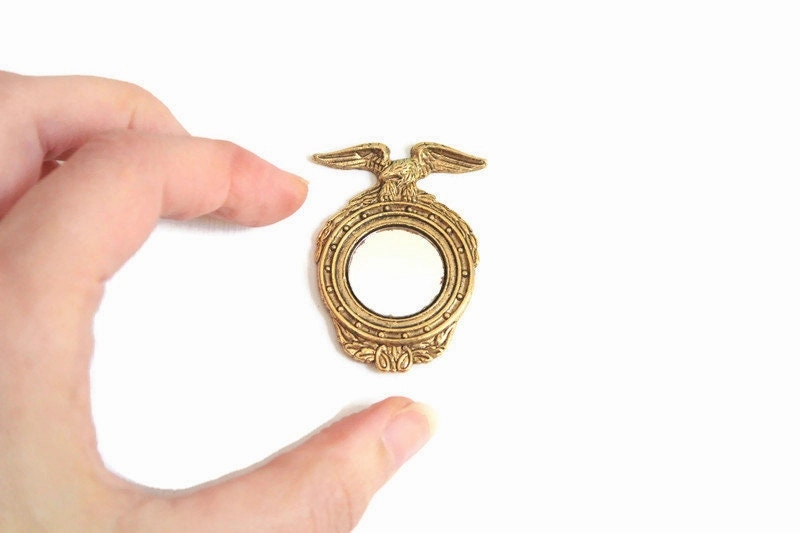 Vintage 1:12 Miniature Dollhouse Brass Federal Bull's Eye Wall Mirror with Eagle