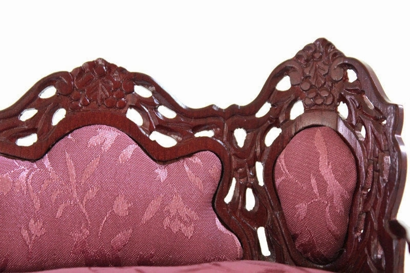Vintage 1:12 Miniature Dollhouse Mauve Pink Parlor Sofa