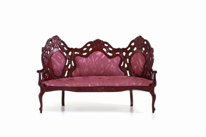 Vintage 1:12 Miniature Dollhouse Mauve Pink Parlor Sofa