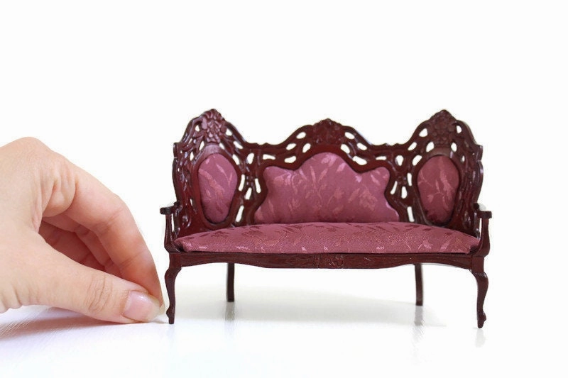 Vintage 1:12 Miniature Dollhouse Mauve Pink Parlor Sofa