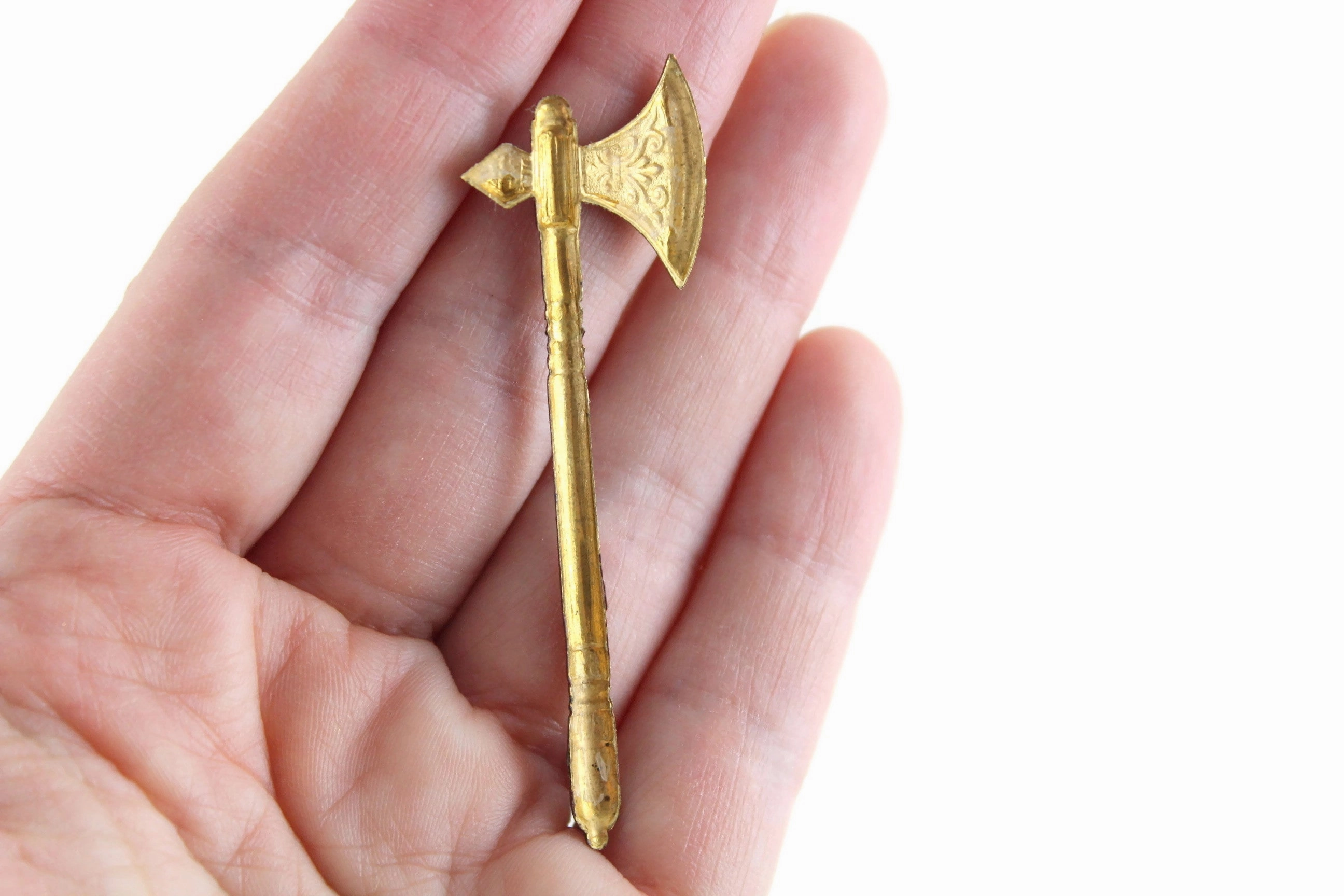 Vintage 1:12 Miniature Dollhouse Metal Battle Axe Wall Hanging