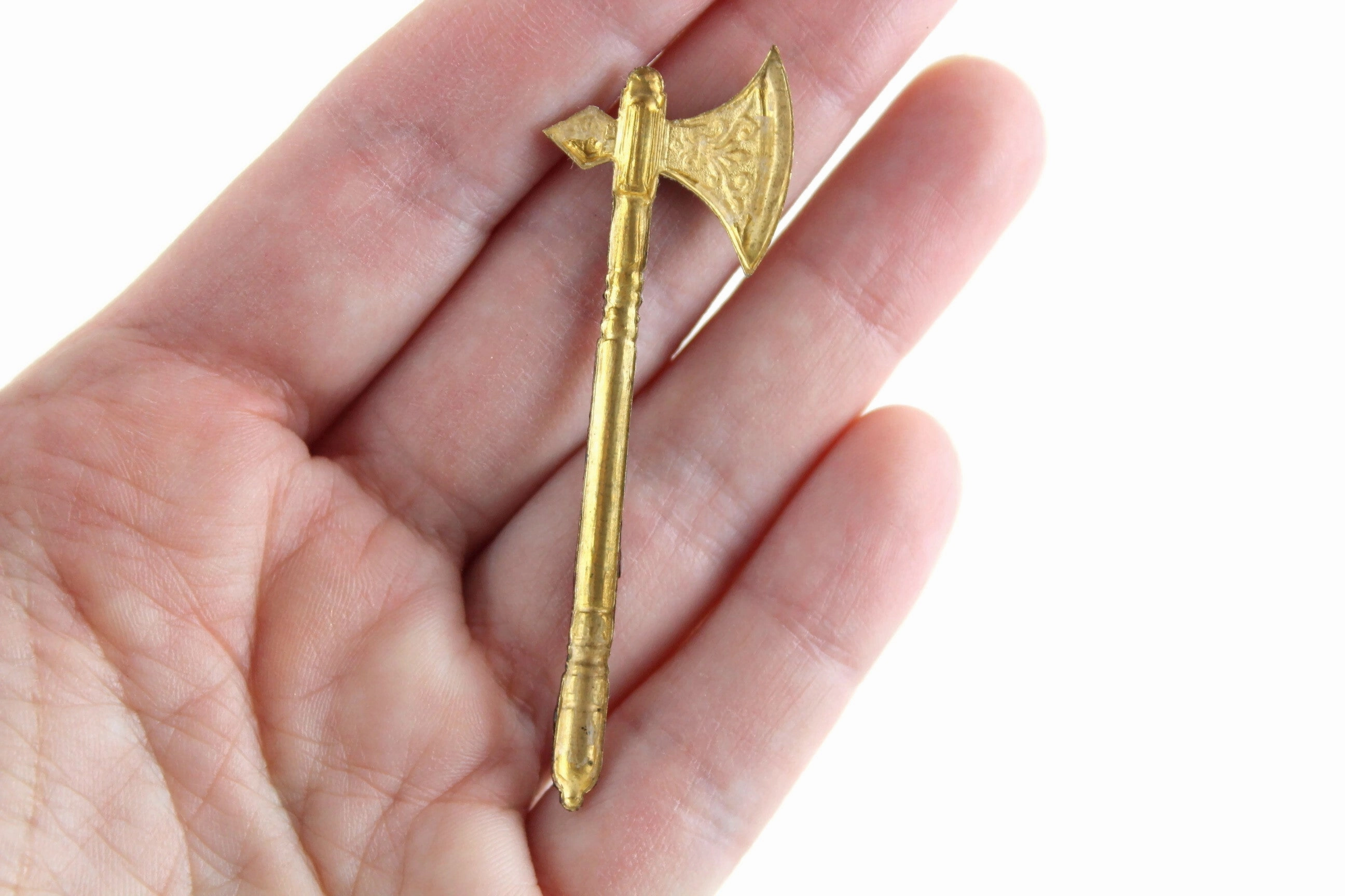 Vintage 1:12 Miniature Dollhouse Metal Battle Axe Wall Hanging