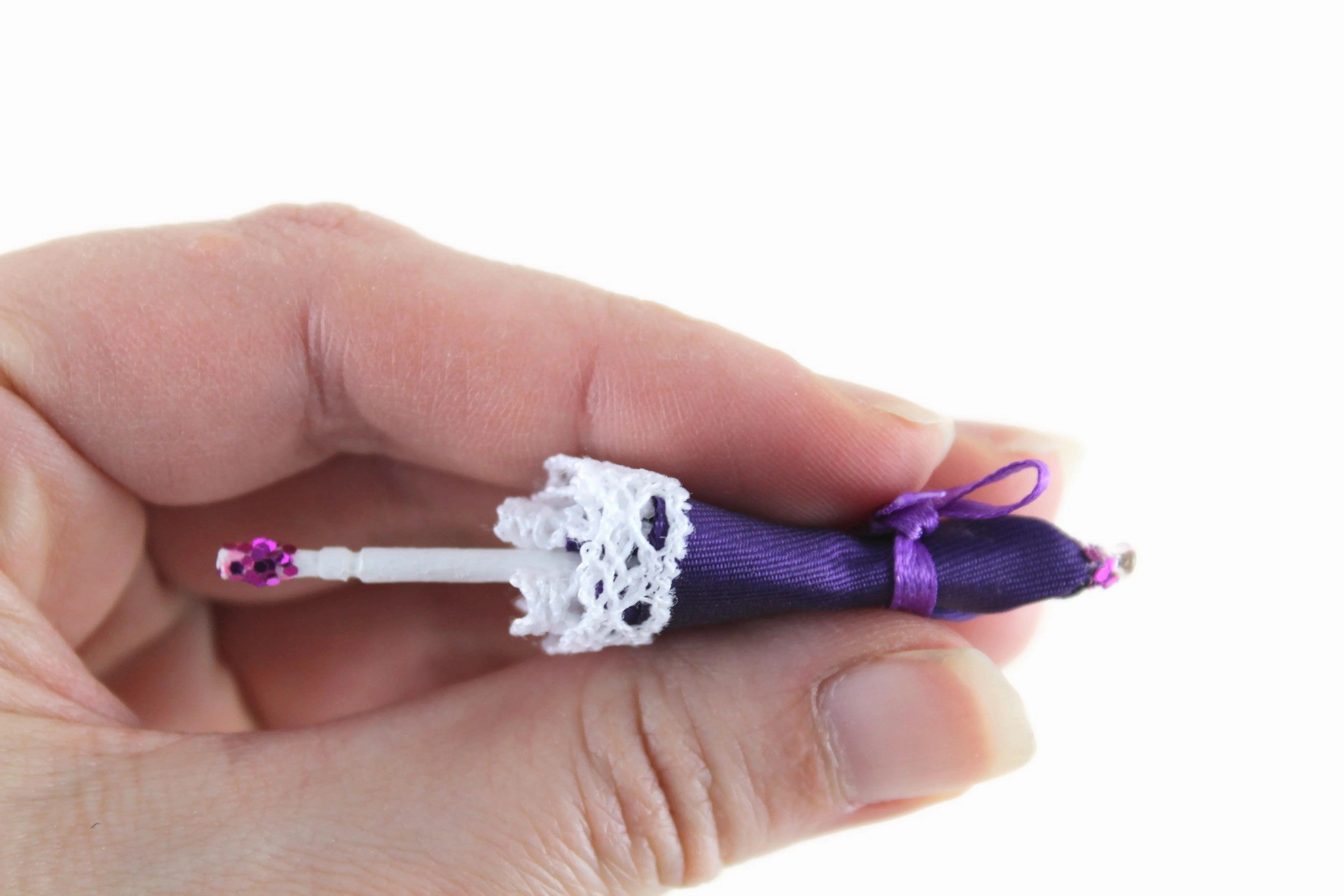 Vintage 1:12 Miniature Dollhouse Purple & White Umbrella or Parasol