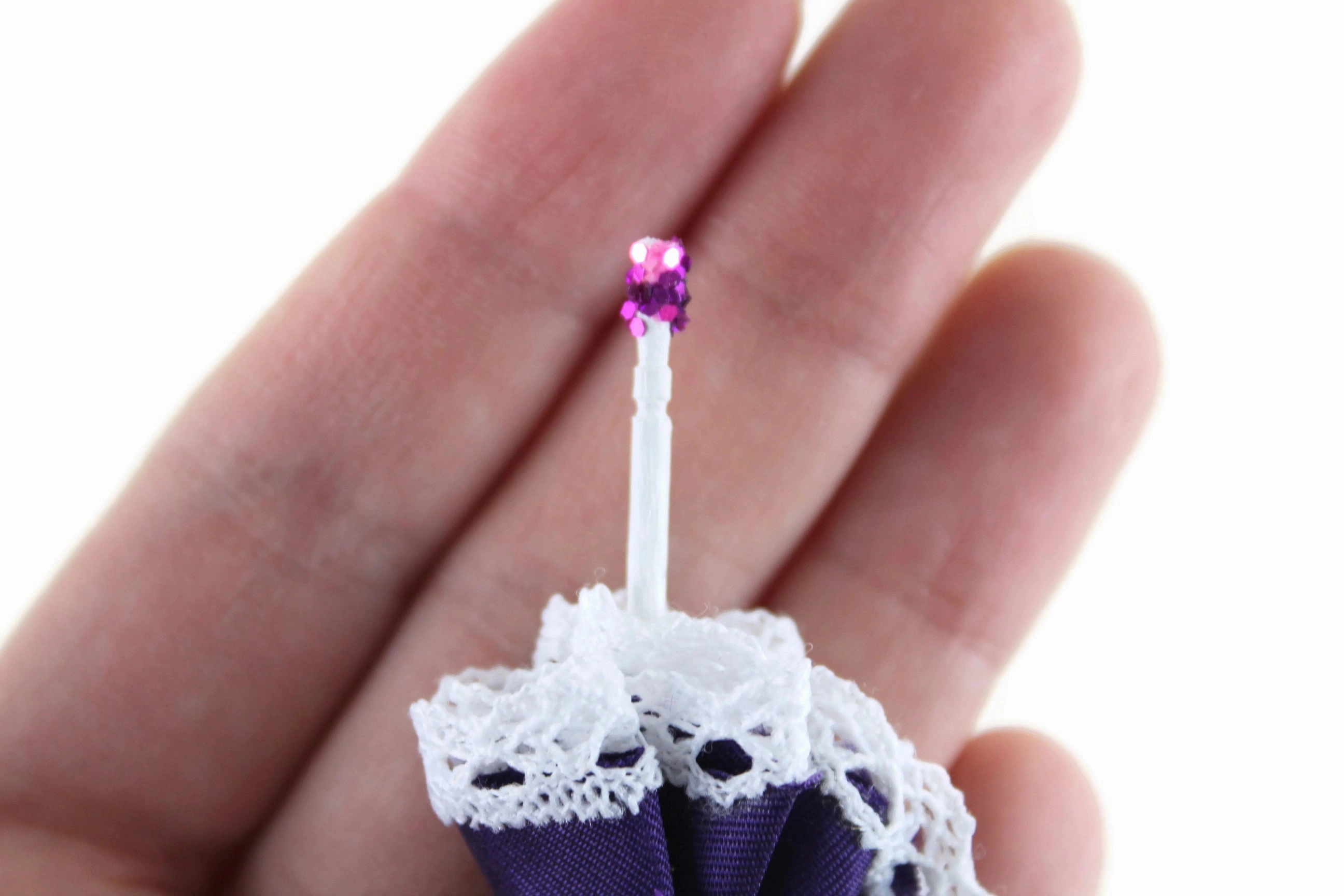 Vintage 1:12 Miniature Dollhouse Purple & White Umbrella or Parasol