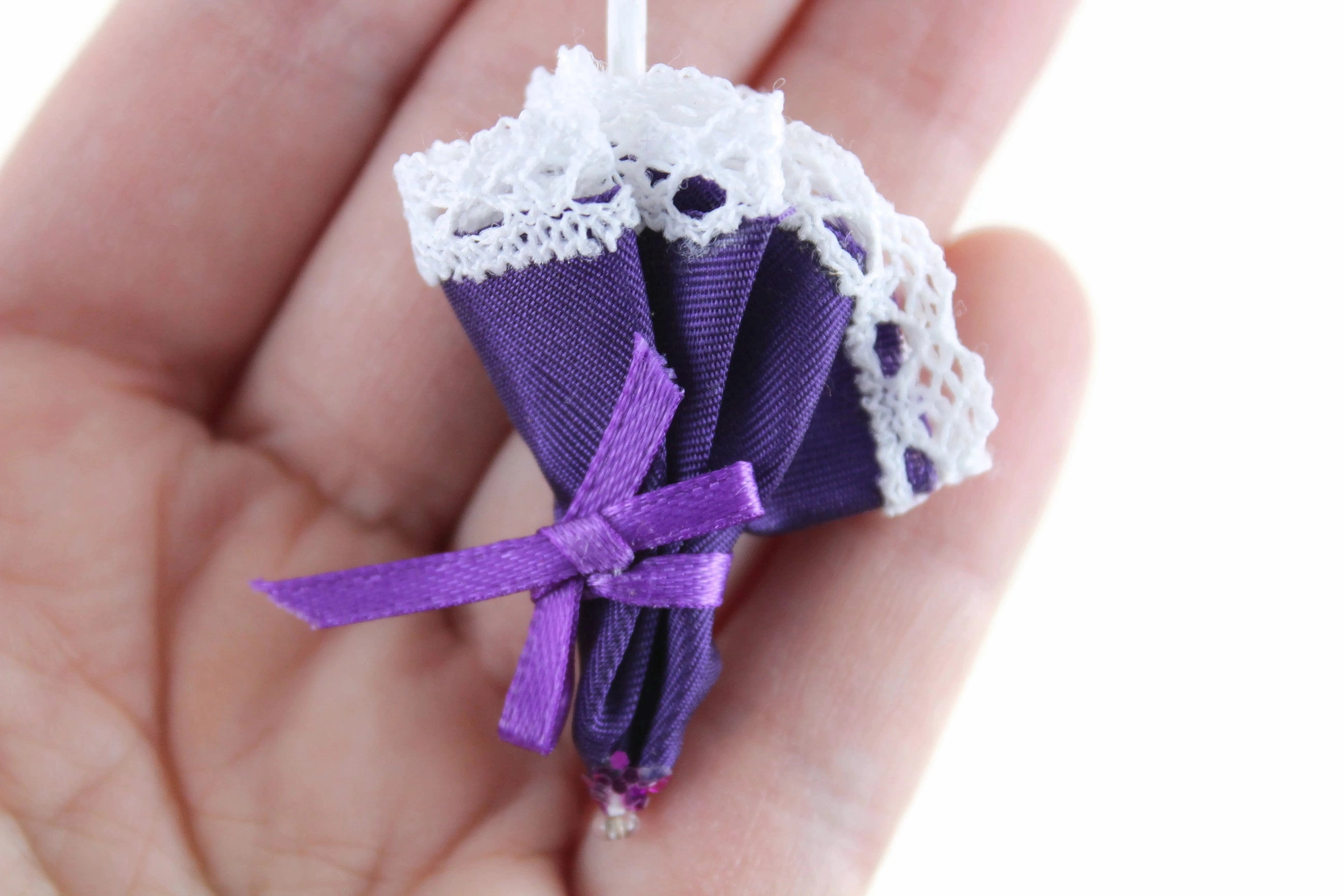 Vintage 1:12 Miniature Dollhouse Purple & White Umbrella or Parasol