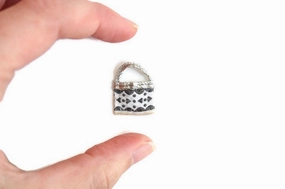 Vintage 1:12 Miniature Dollhouse Silver & White Purse or Handbag