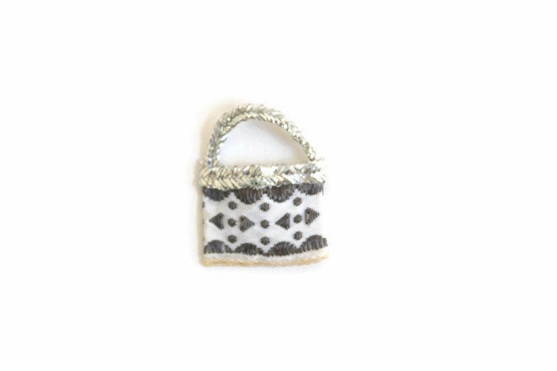 Vintage 1:12 Miniature Dollhouse Silver & White Purse or Handbag