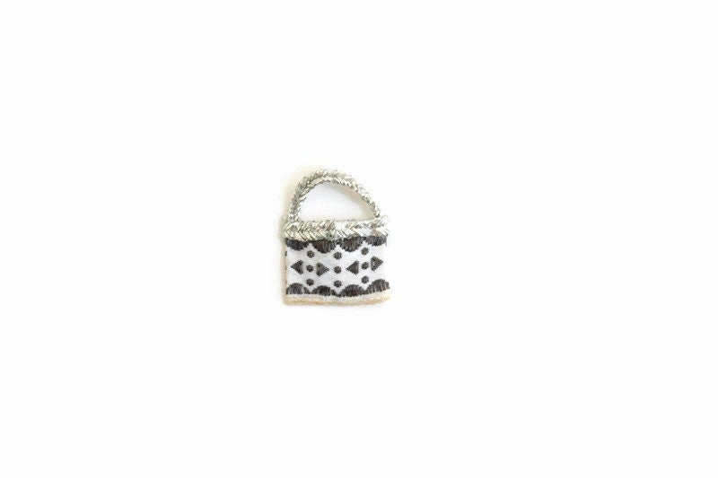 Vintage 1:12 Miniature Dollhouse Silver & White Purse or Handbag