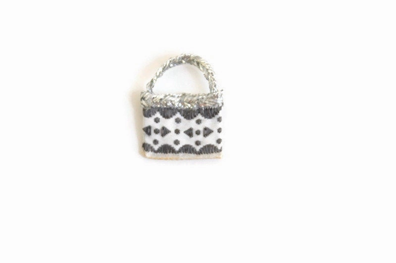 Vintage 1:12 Miniature Dollhouse Silver & White Purse or Handbag