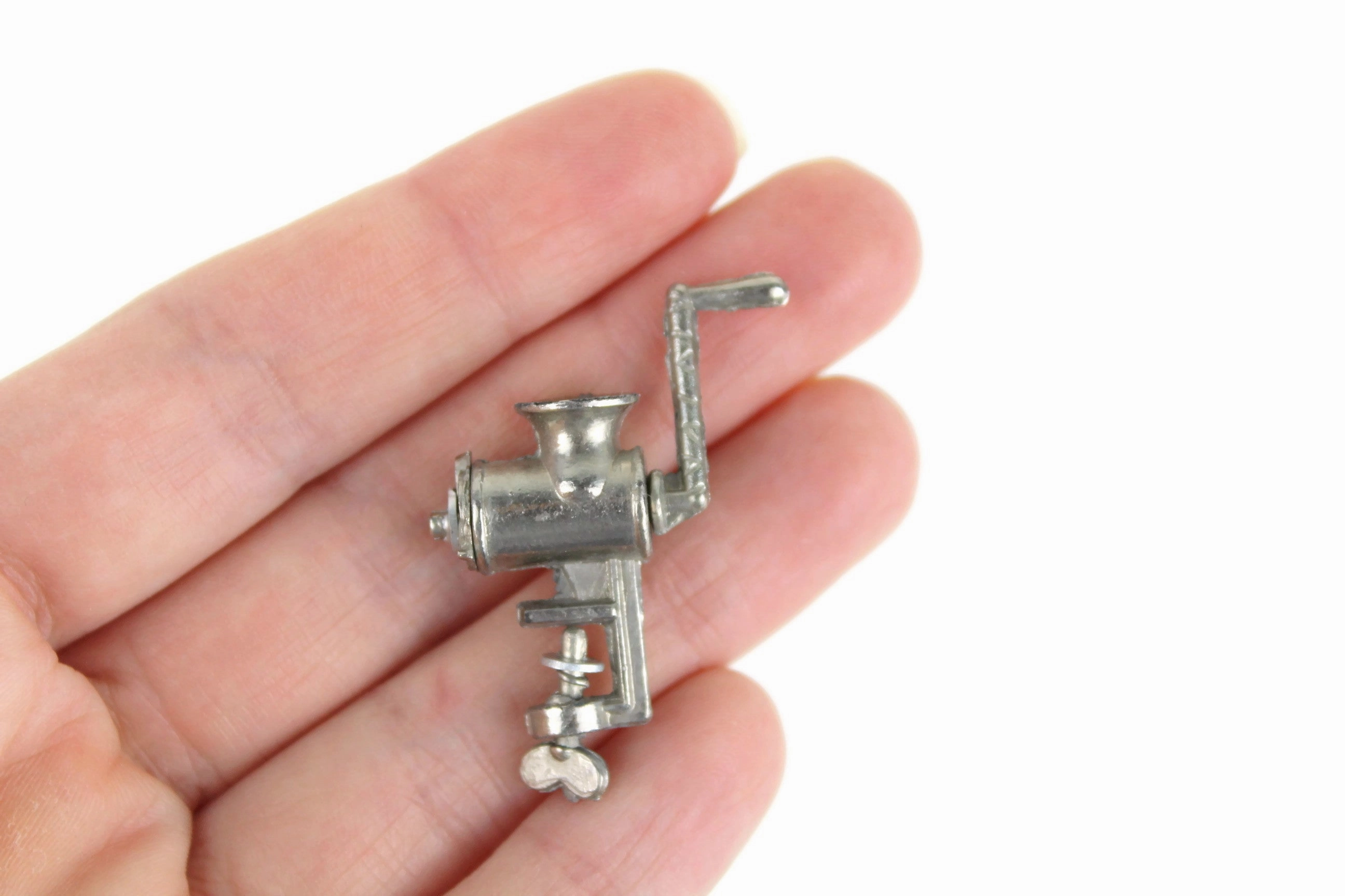 Vintage 1:12 Miniature Dollhouse Silver Metal Meat Grinder