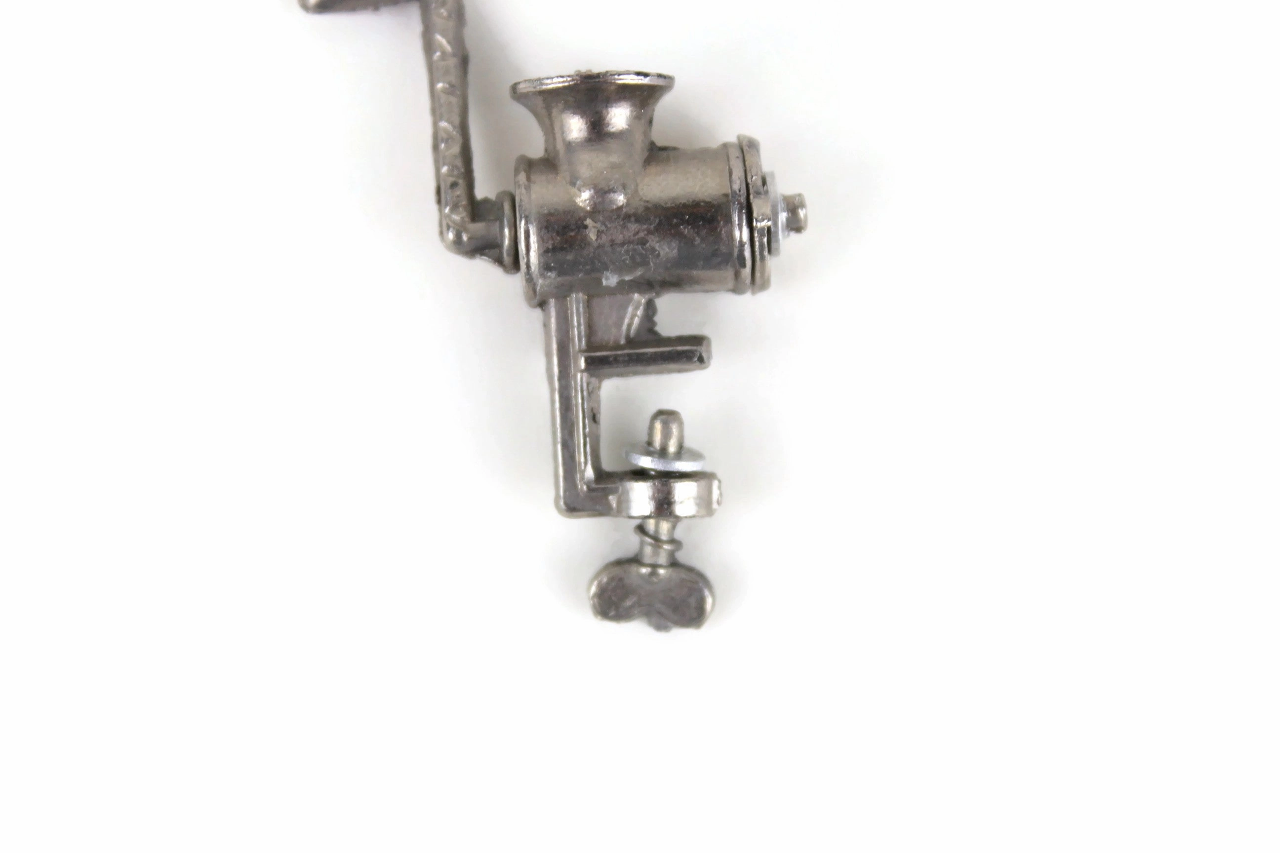 Vintage 1:12 Miniature Dollhouse Silver Metal Meat Grinder