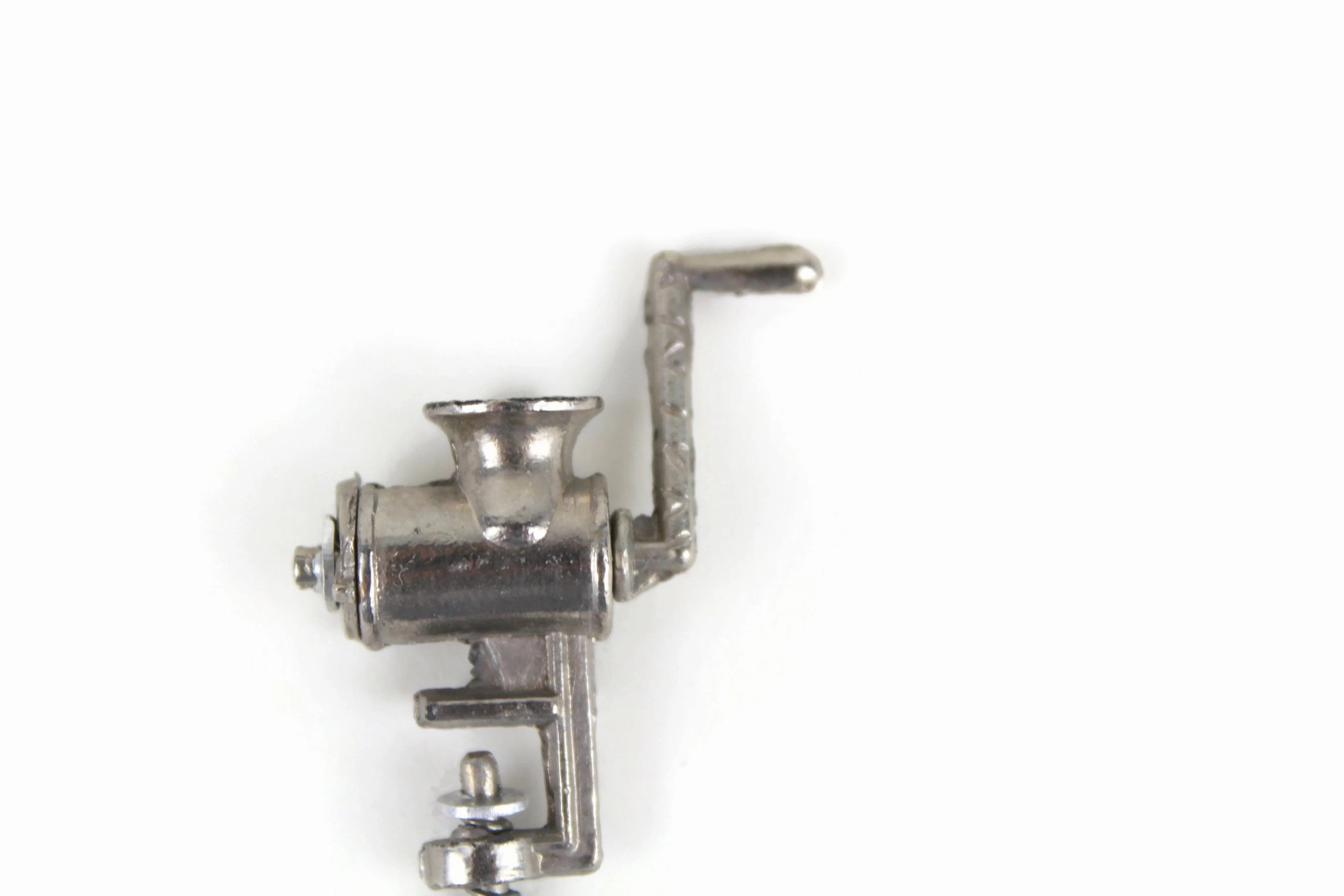 Vintage 1:12 Miniature Dollhouse Silver Metal Meat Grinder