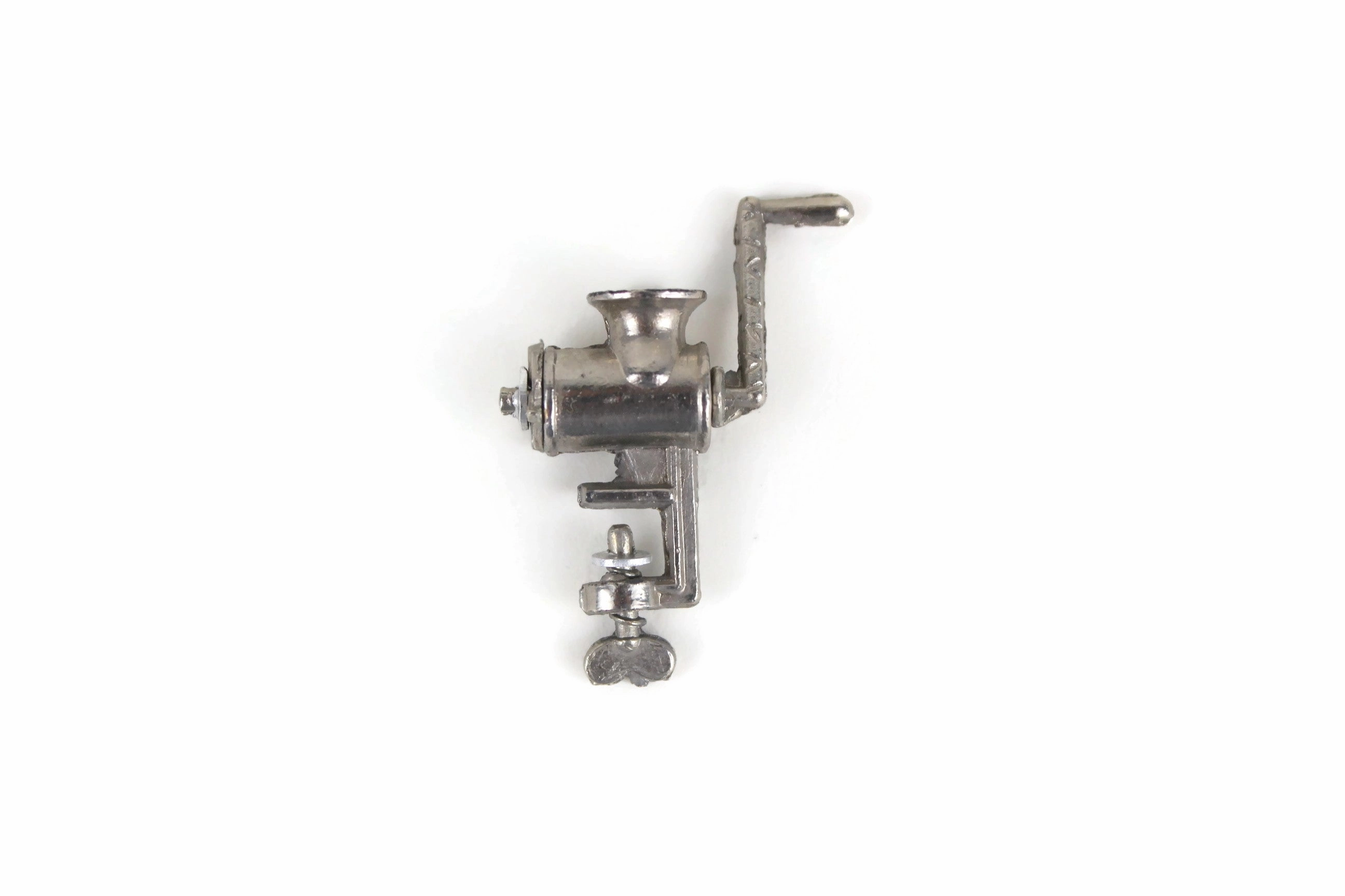 Vintage 1:12 Miniature Dollhouse Silver Metal Meat Grinder