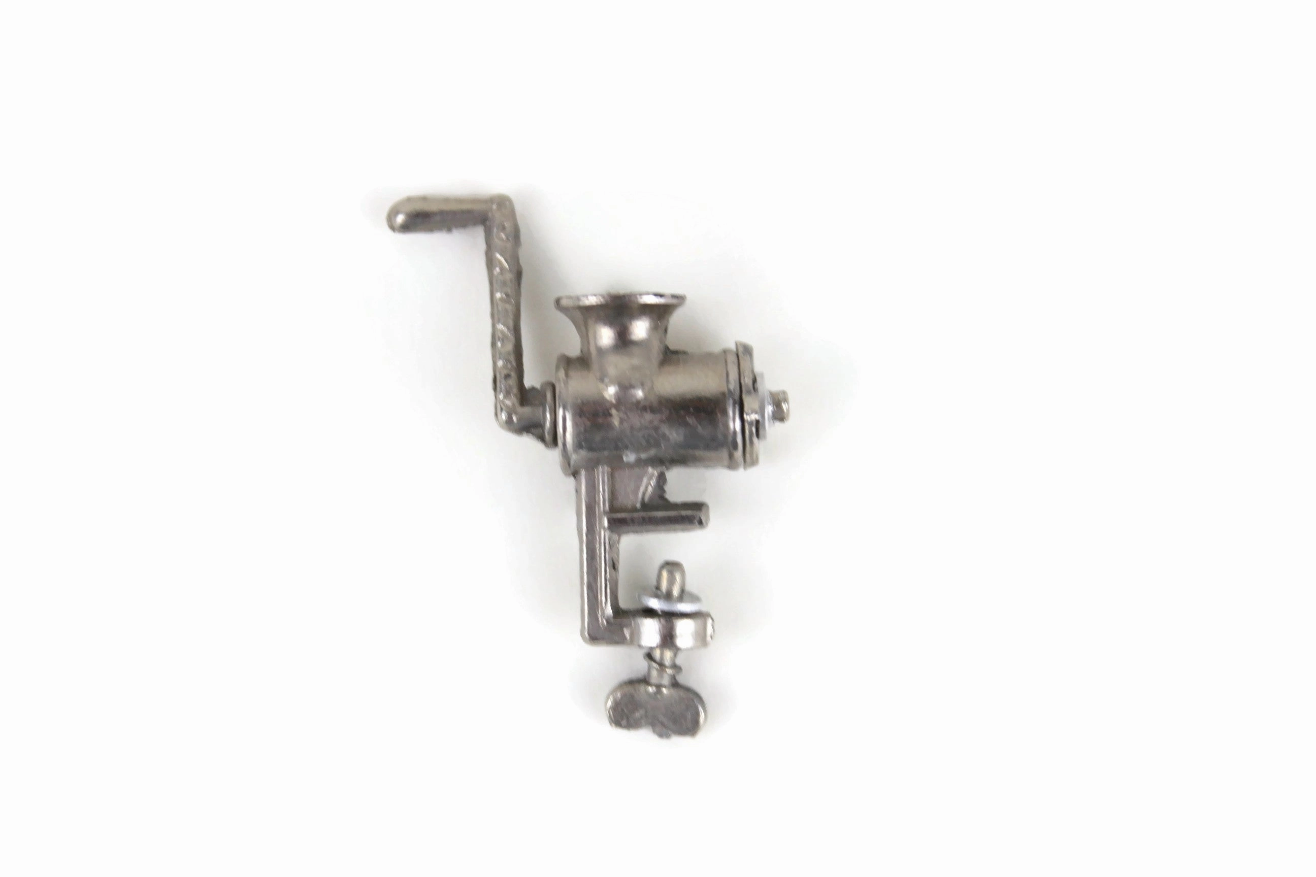 Vintage 1:12 Miniature Dollhouse Silver Metal Meat Grinder