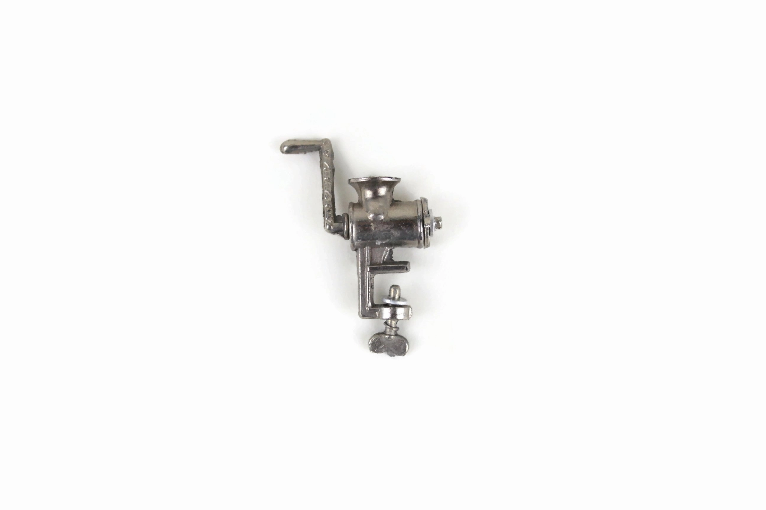 Vintage 1:12 Miniature Dollhouse Silver Metal Meat Grinder