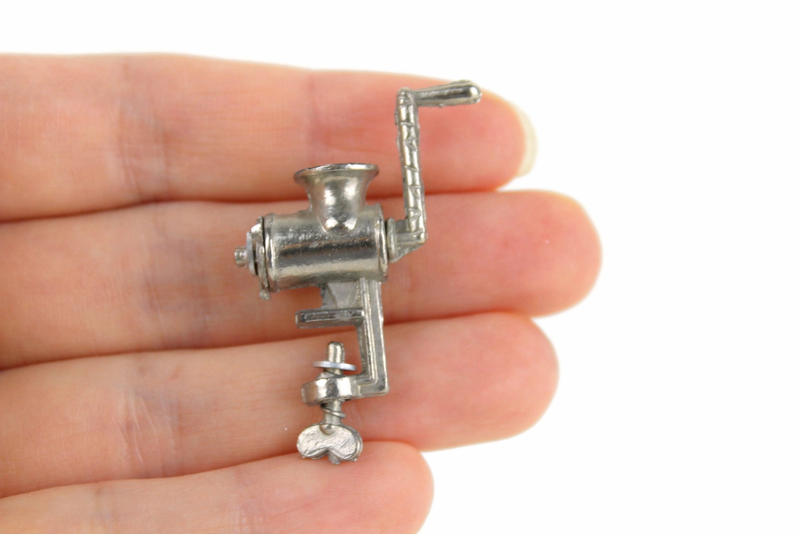 Vintage 1:12 Miniature Dollhouse Silver Metal Meat Grinder