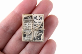 Vintage 1:12 Miniature Dollhouse Stack of Newspapers Tied with Twine