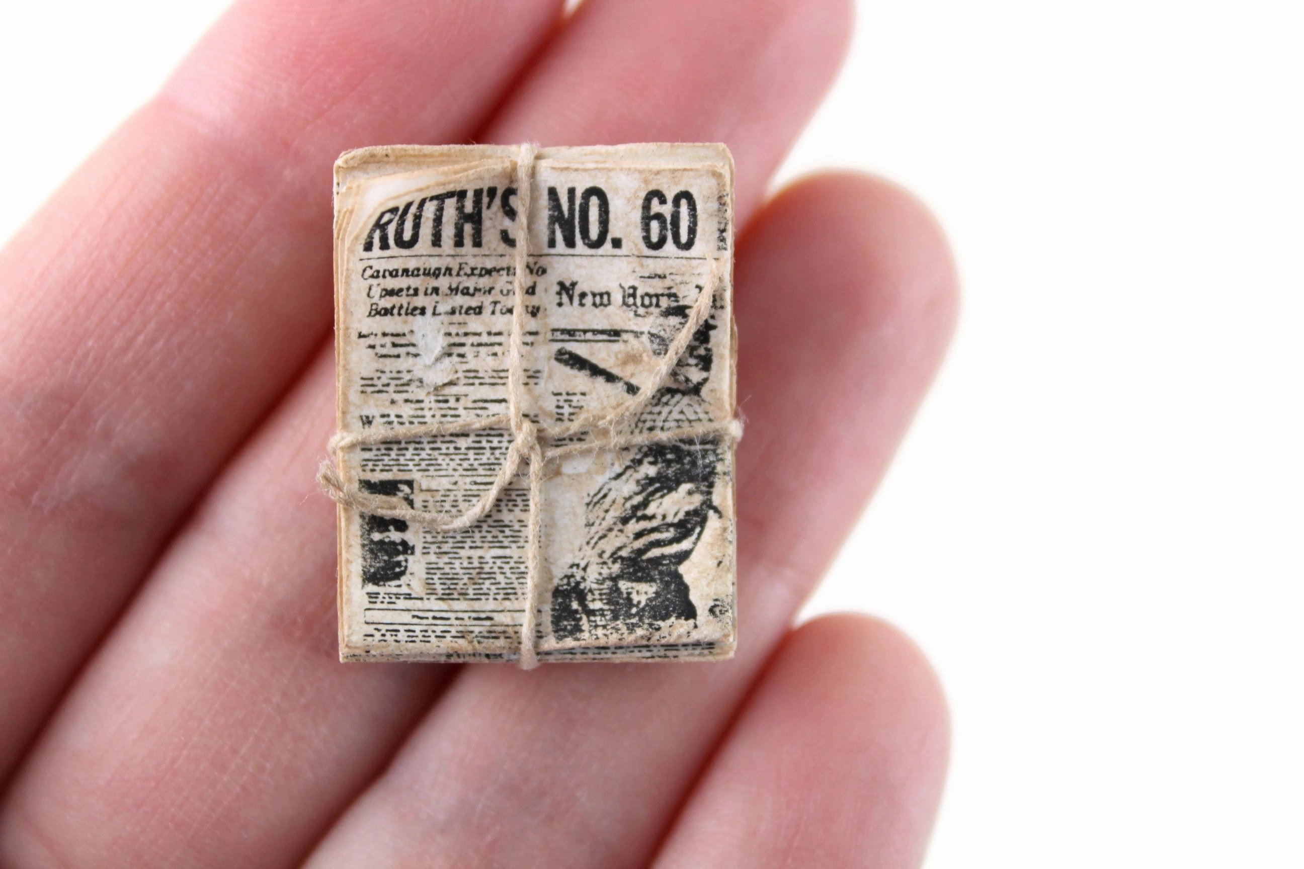 Vintage 1:12 Miniature Dollhouse Stack of Newspapers Tied with Twine