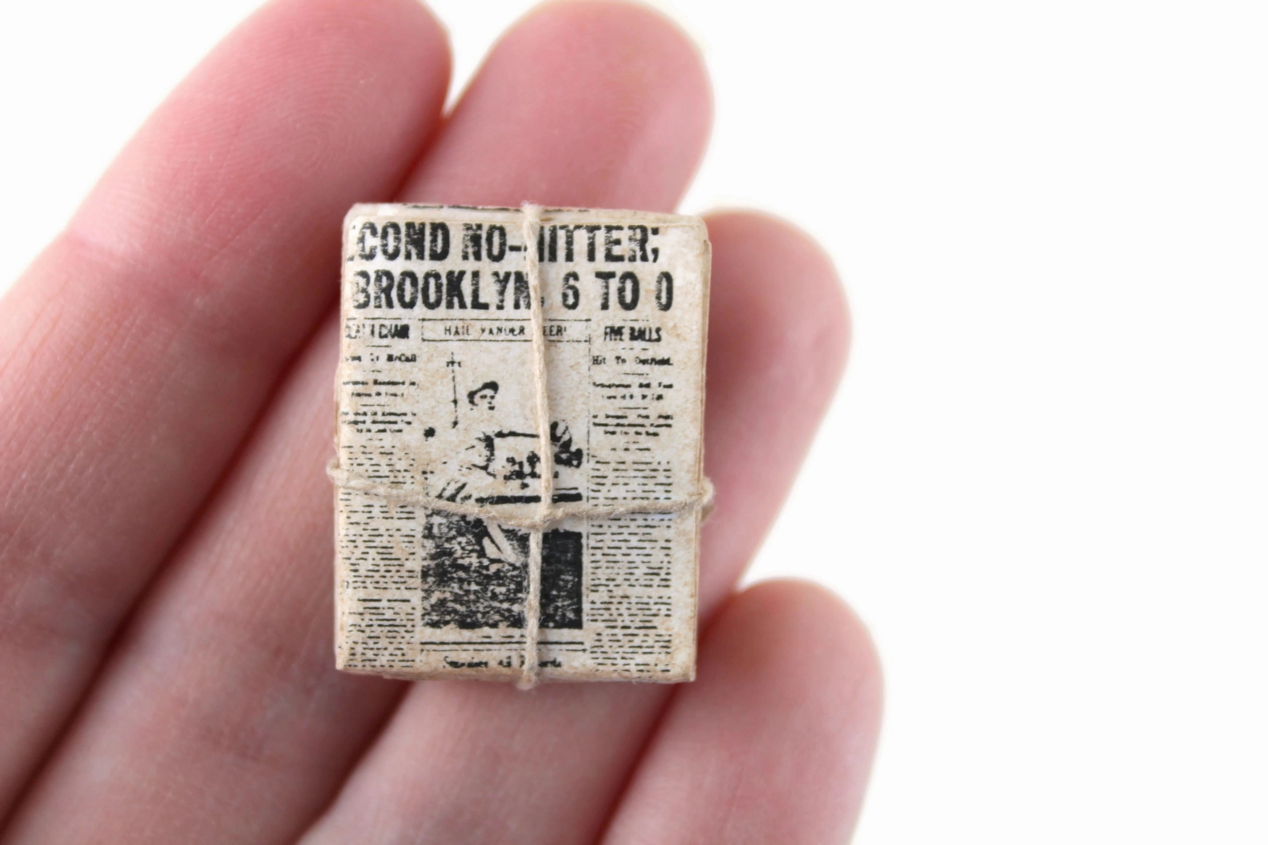 Vintage 1:12 Miniature Dollhouse Stack of Newspapers Tied with Twine