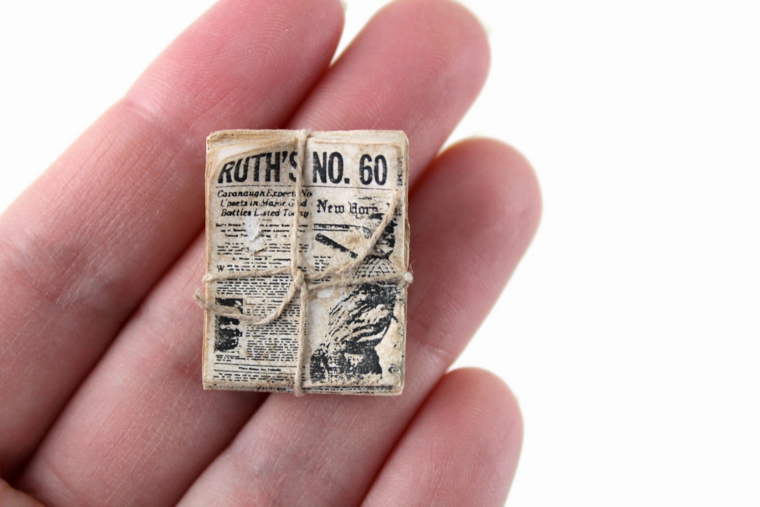 Vintage 1:12 Miniature Dollhouse Stack of Newspapers Tied with Twine