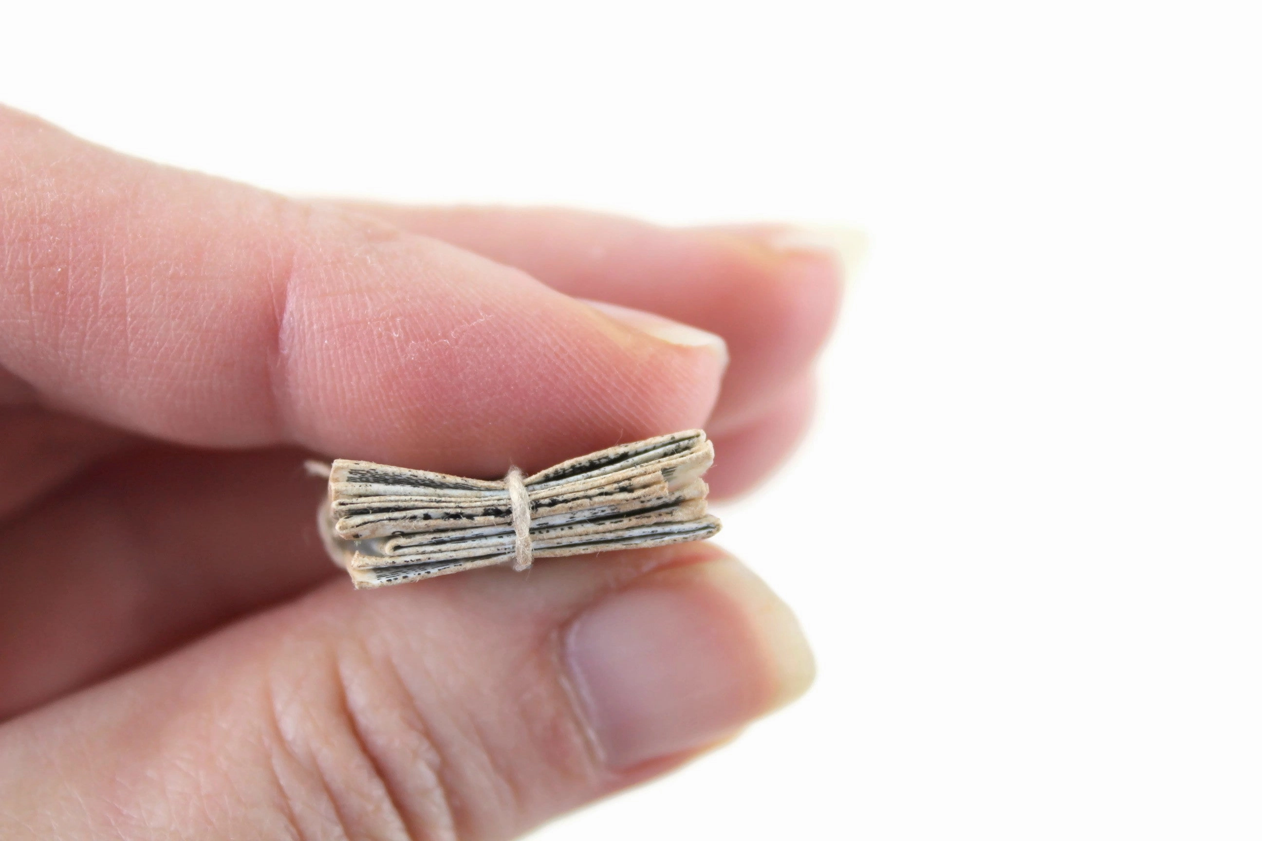 Vintage 1:12 Miniature Dollhouse Stack of Newspapers Tied with Twine