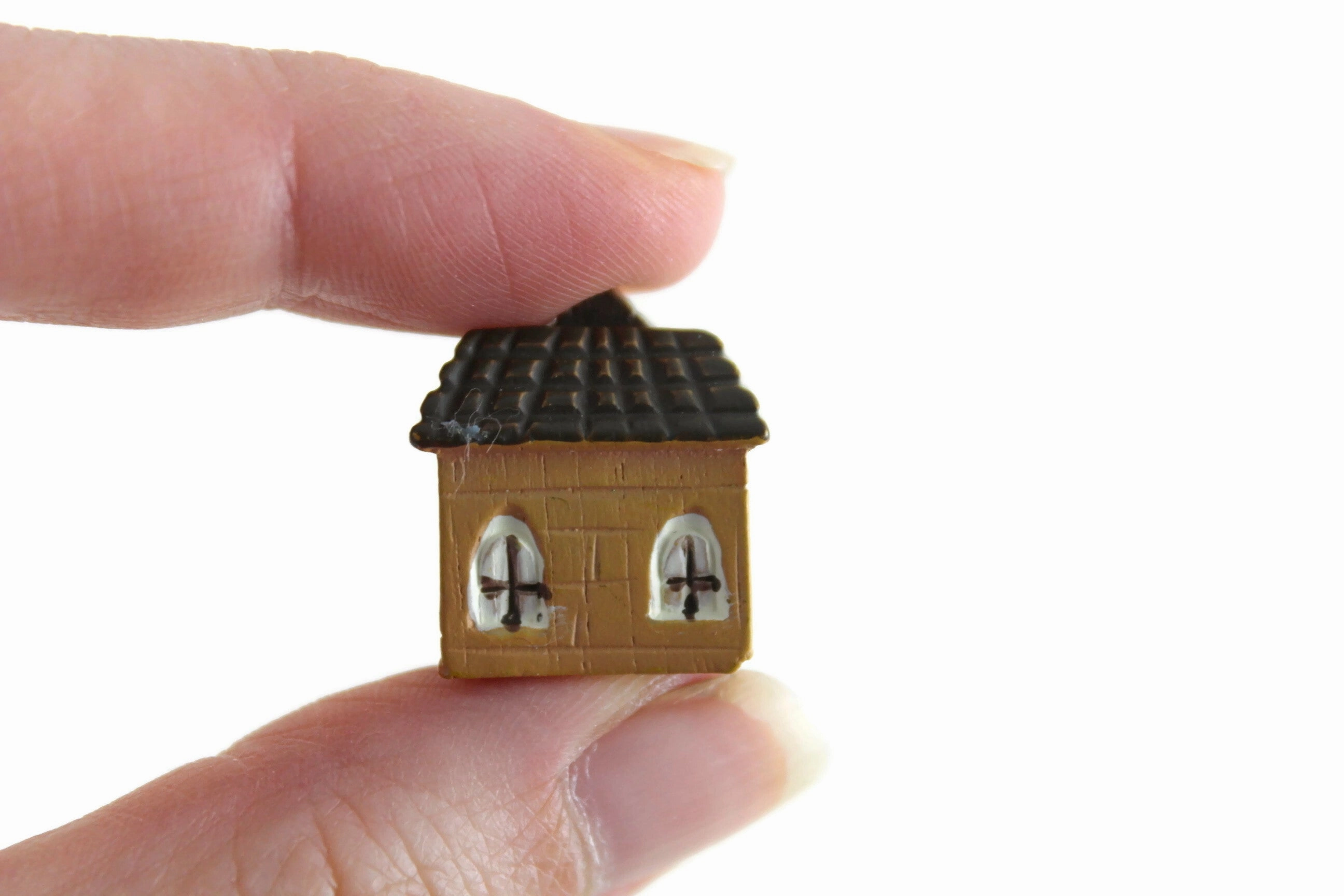 Vintage 1:12 Miniature Dollhouse Tiny Brown House Figurine