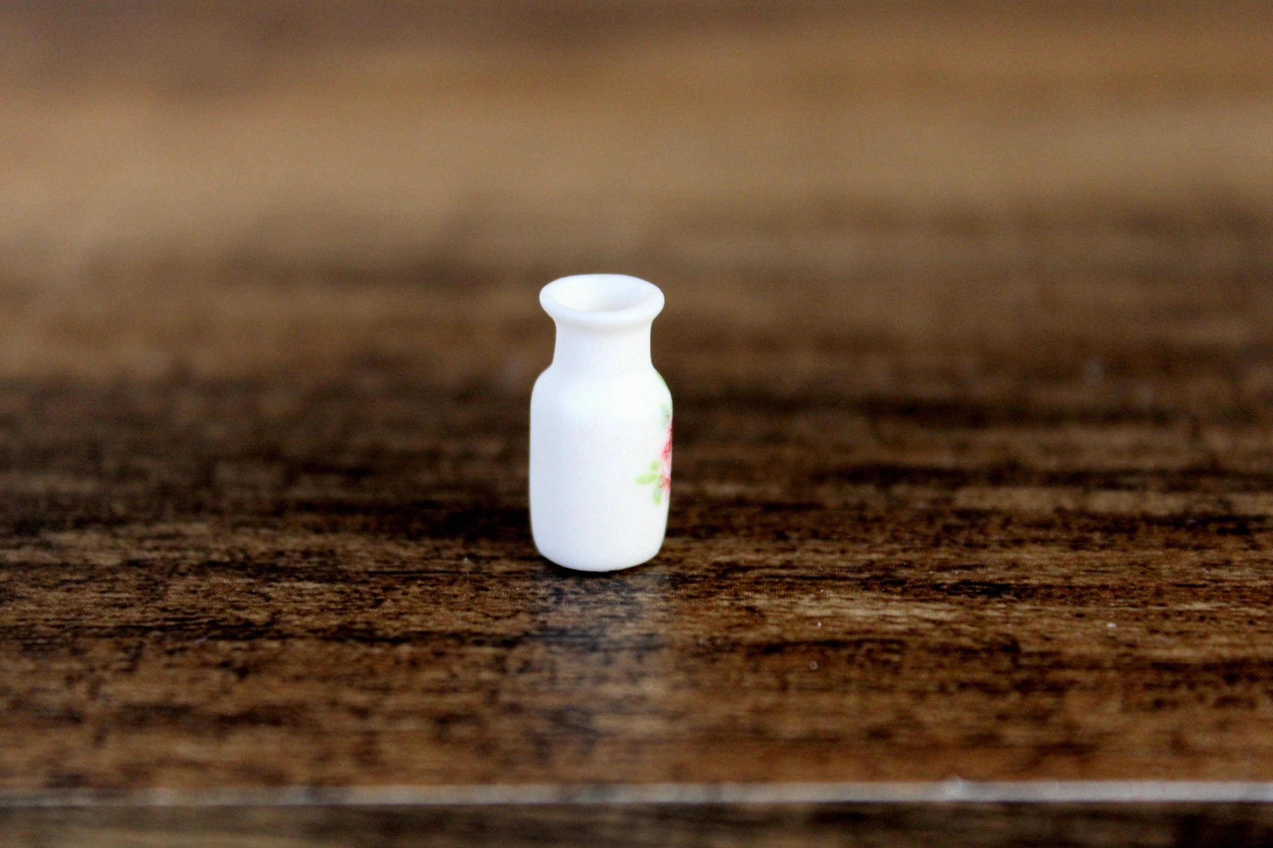 Vintage 1:12 Miniature Dollhouse White & Pink Floral Porcelain Vase