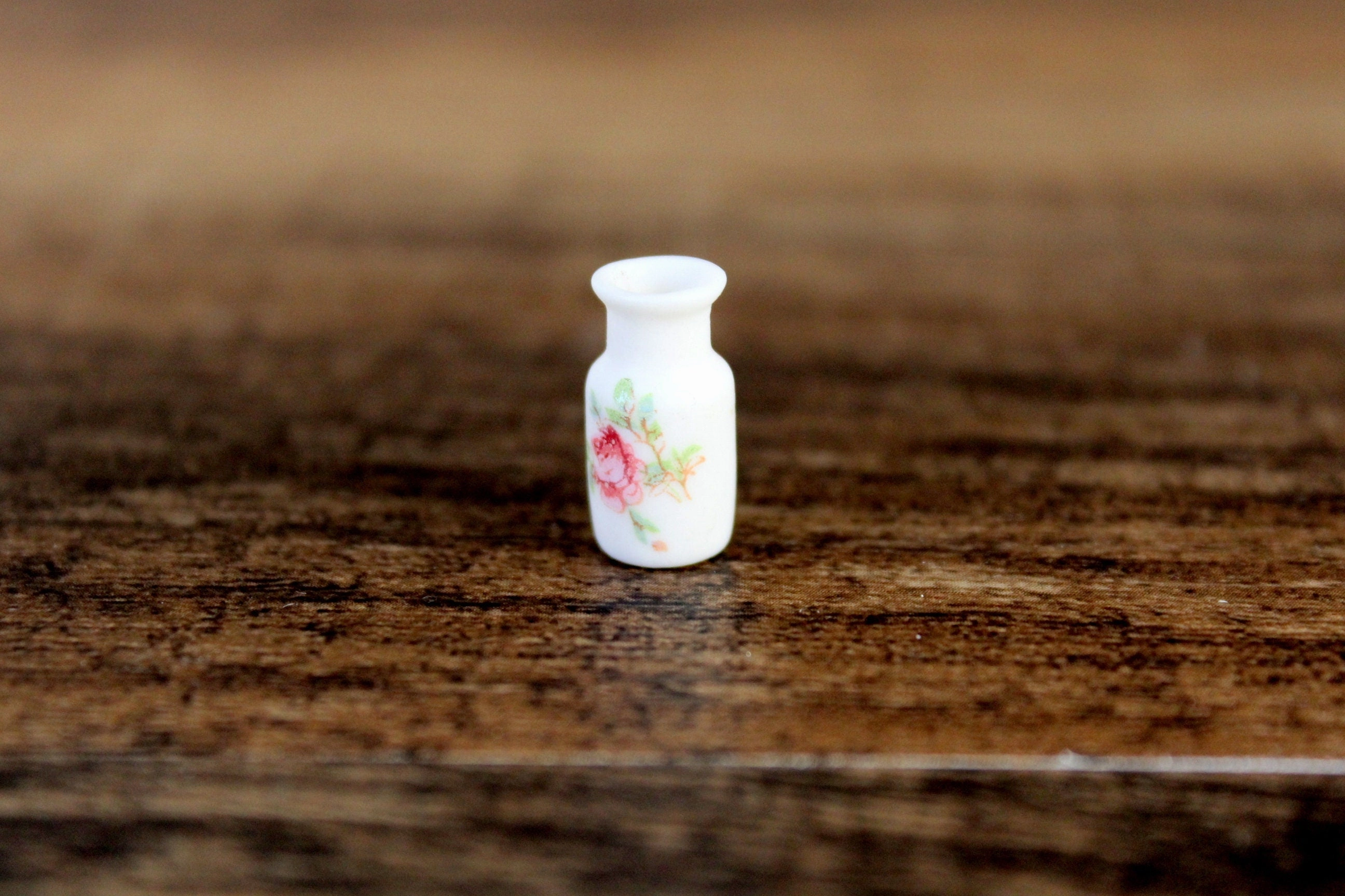 Vintage 1:12 Miniature Dollhouse White & Pink Floral Porcelain Vase