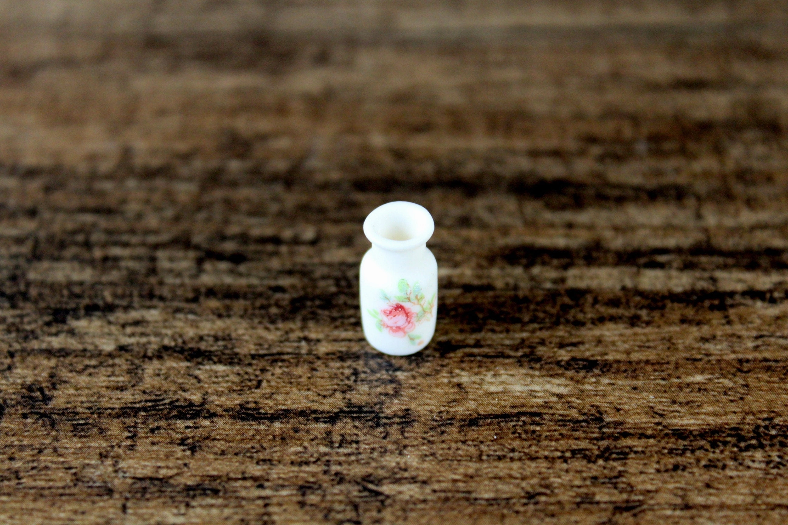 Vintage 1:12 Miniature Dollhouse White & Pink Floral Porcelain Vase