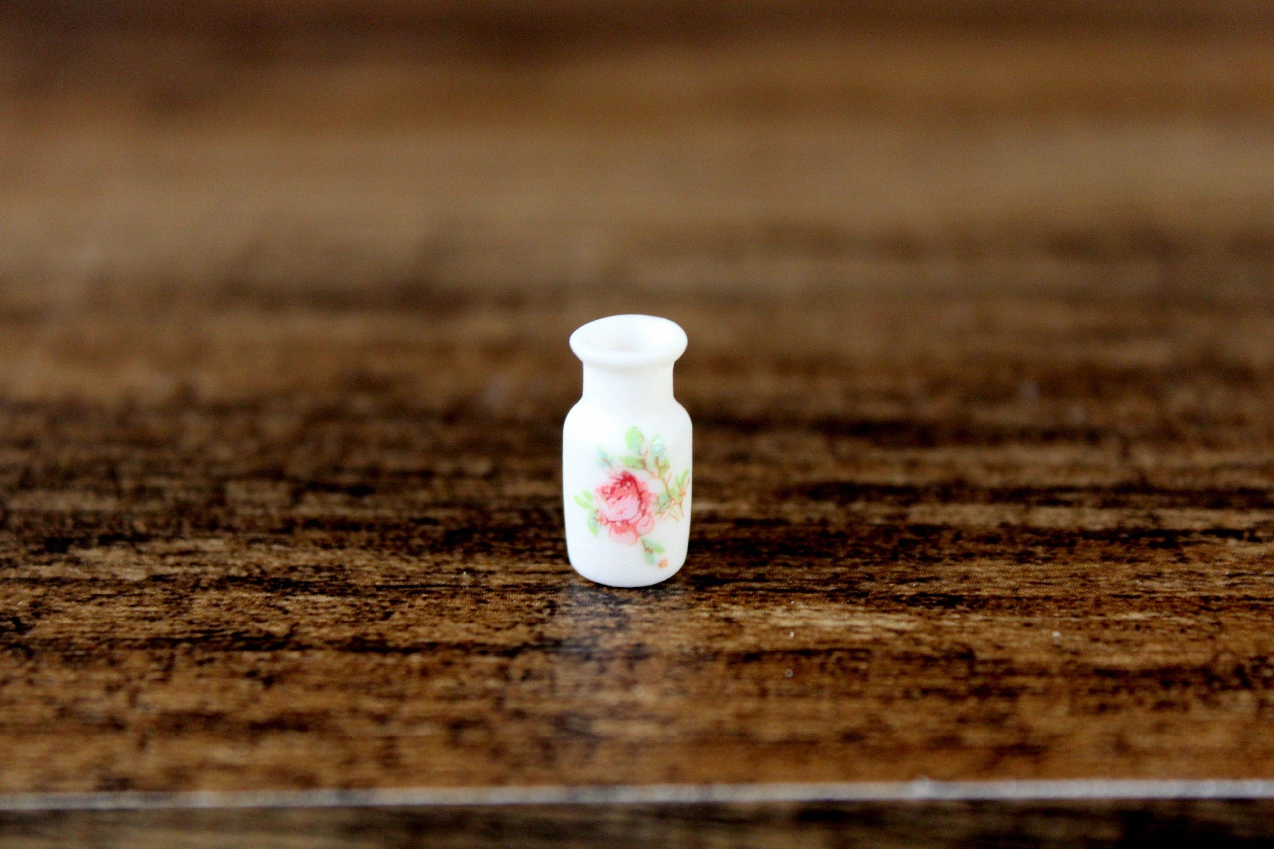 Vintage 1:12 Miniature Dollhouse White & Pink Floral Porcelain Vase
