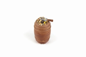 Vintage 1:12 Miniature Dollhouse Wooden Barrel of Birdseed with Scoop