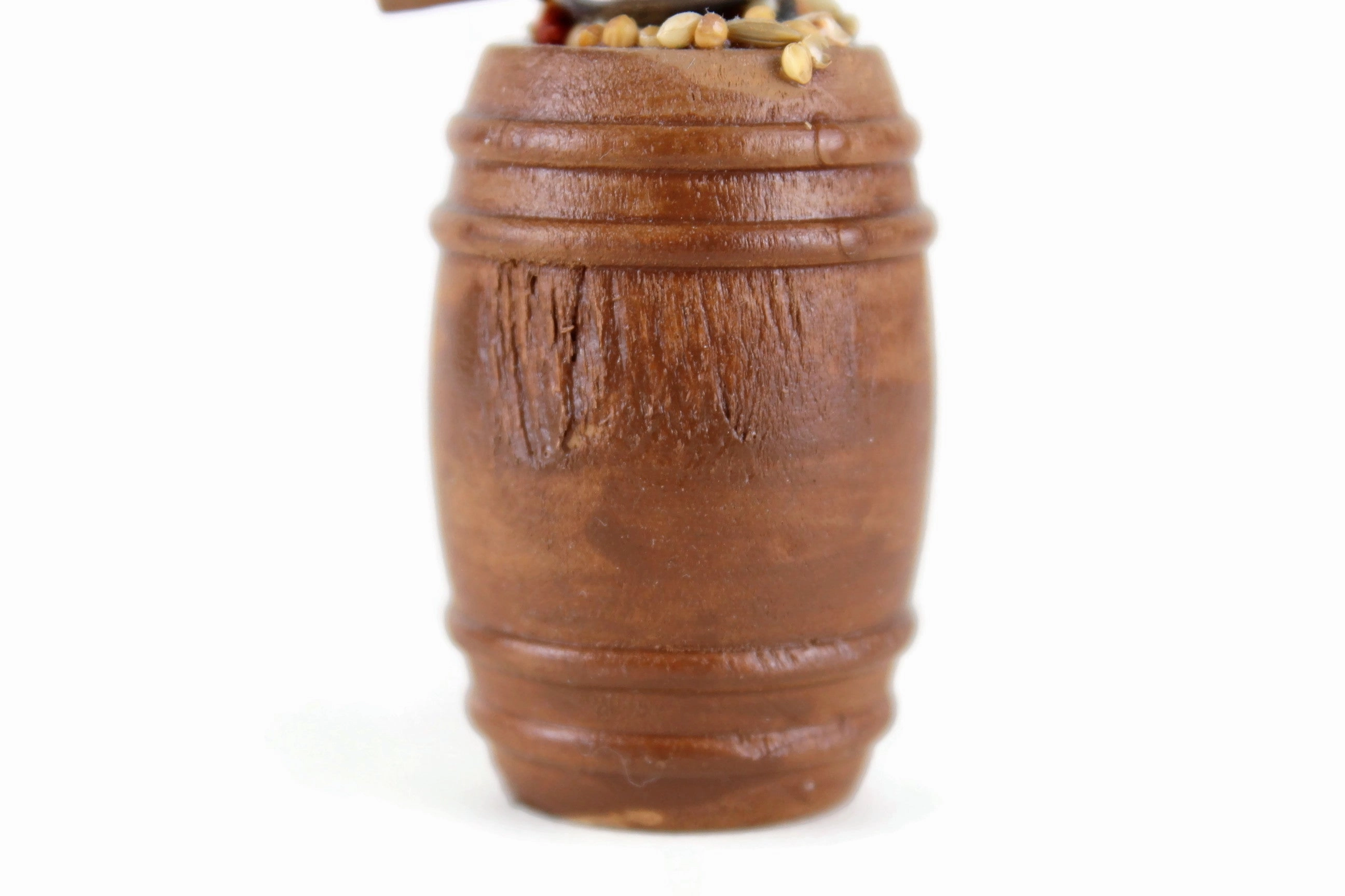 Vintage 1:12 Miniature Dollhouse Wooden Barrel of Birdseed with Scoop